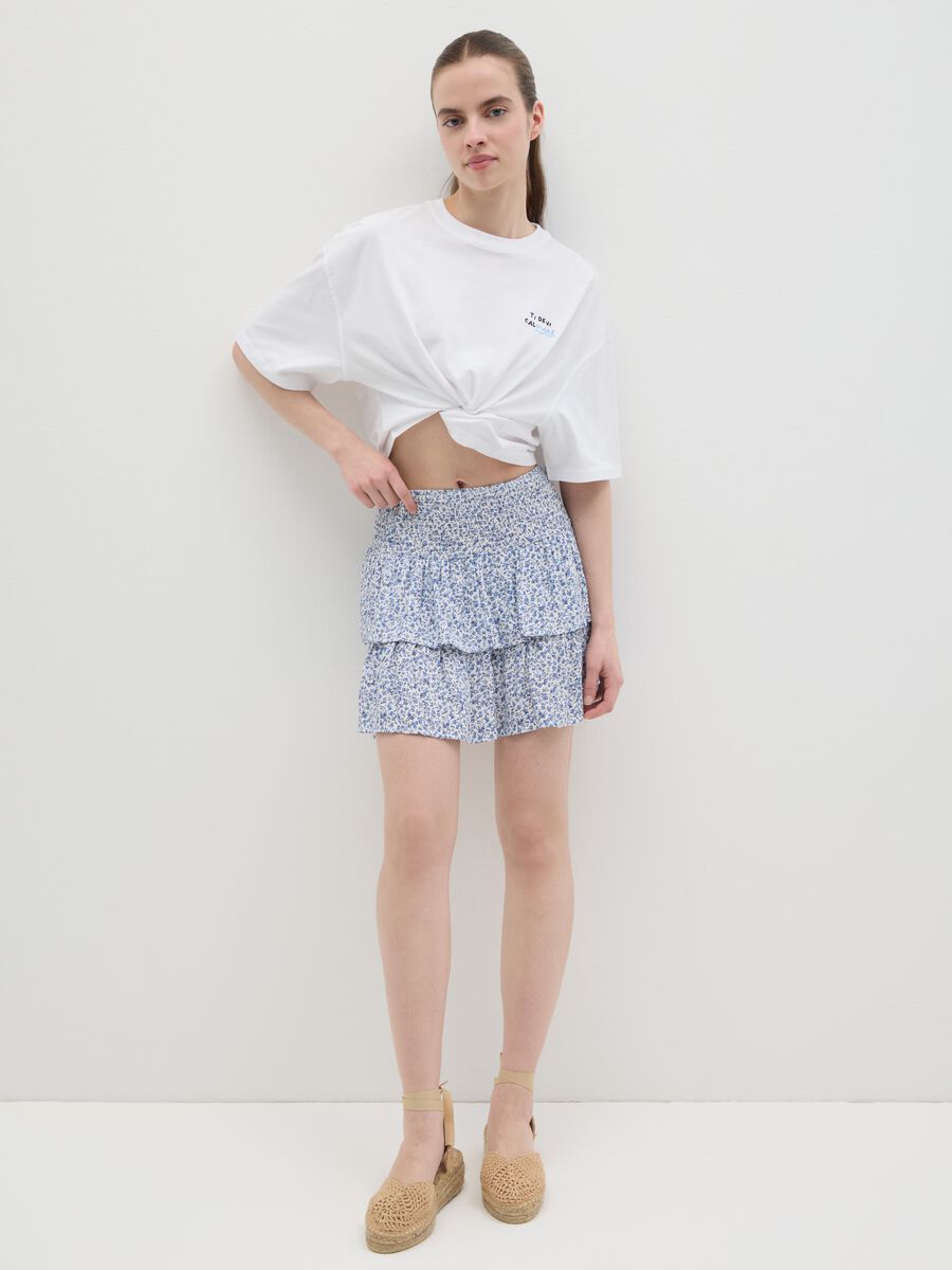 Blue Floral Ruffled Mini Skirt_0