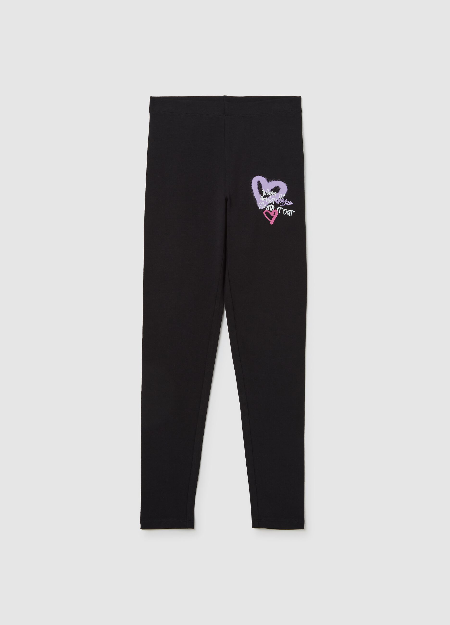 Stretch cotton leggings with lettering print