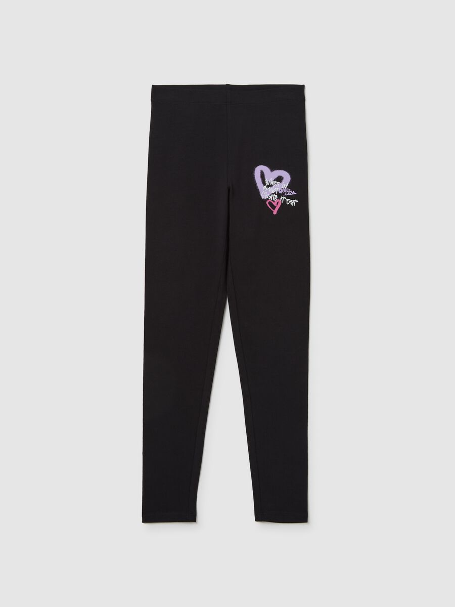 Stretch cotton leggings with lettering print_0