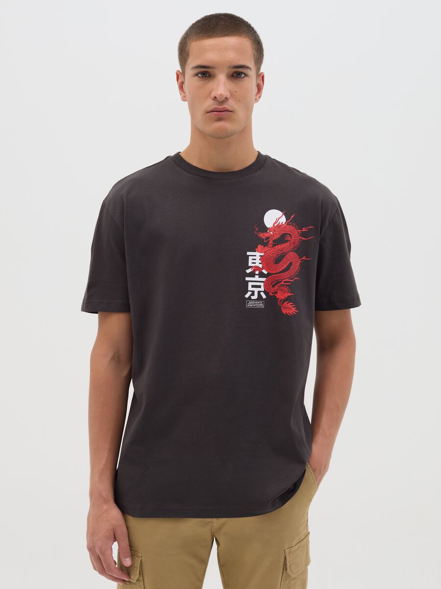 Black Tokyo T-shirt with Red Dragon by OVS_0