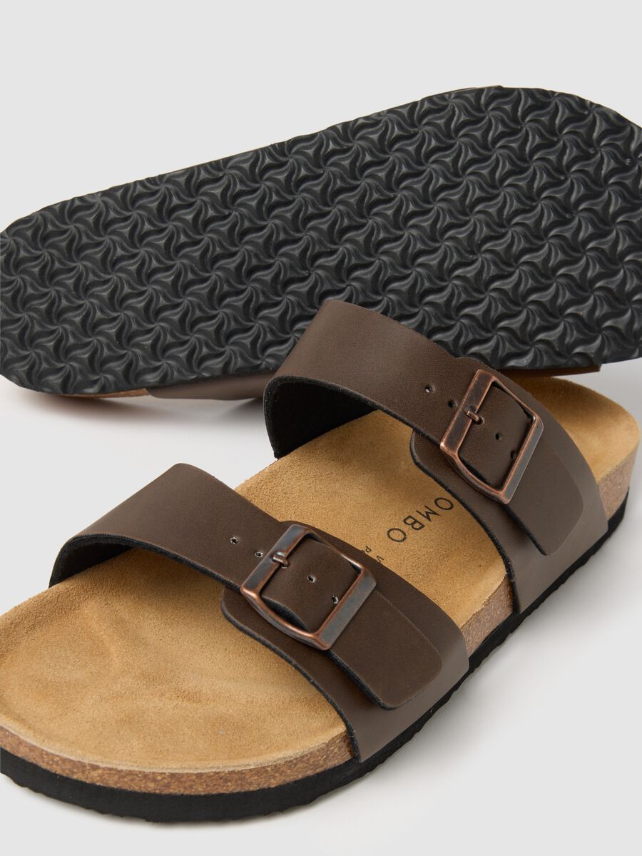 Men's brown genuine leather sandals with adjustable buckles_3
