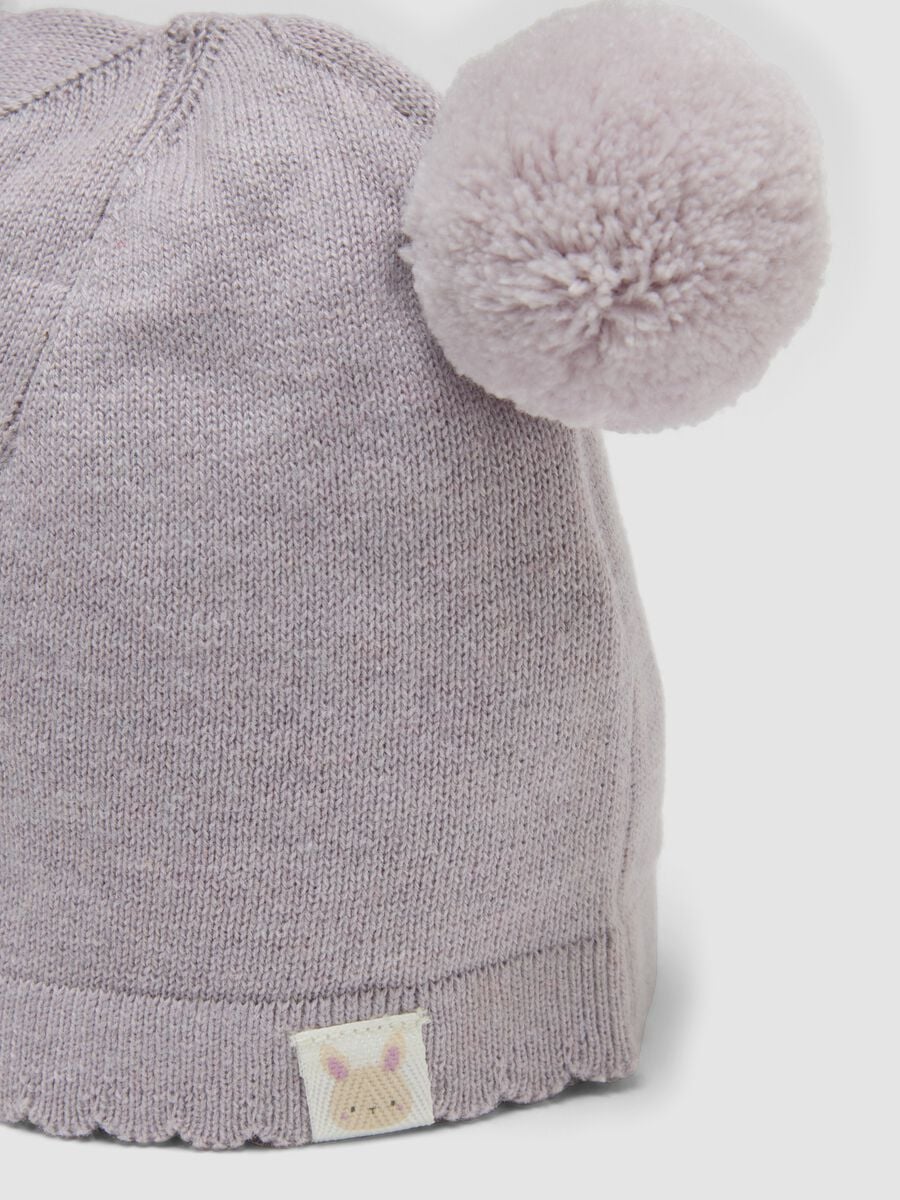 Pink pure organic cotton knitted hat with pom‑poms for baby girl_2