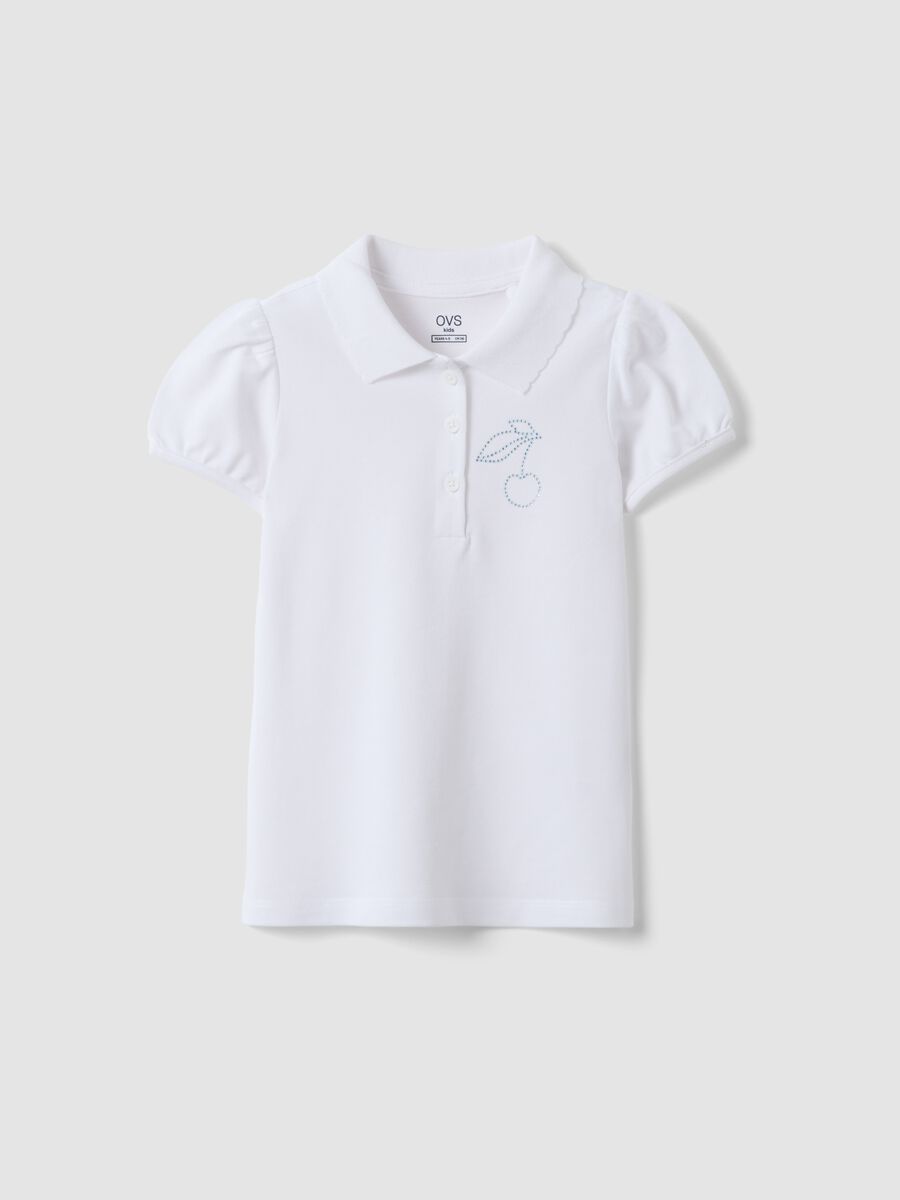 Girls' regular fit pure cotton white polo with cherry_0