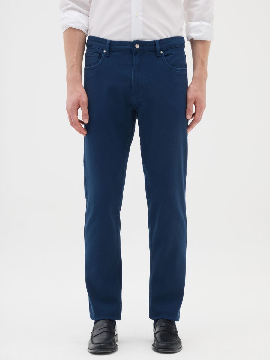 Slim fit blue stretch cotton trousers_1