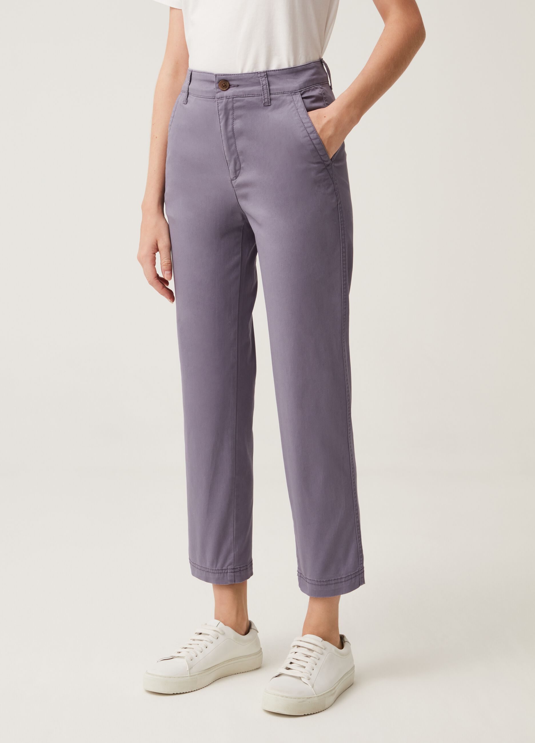 Pantalone girlfriend in cotone stretch_1