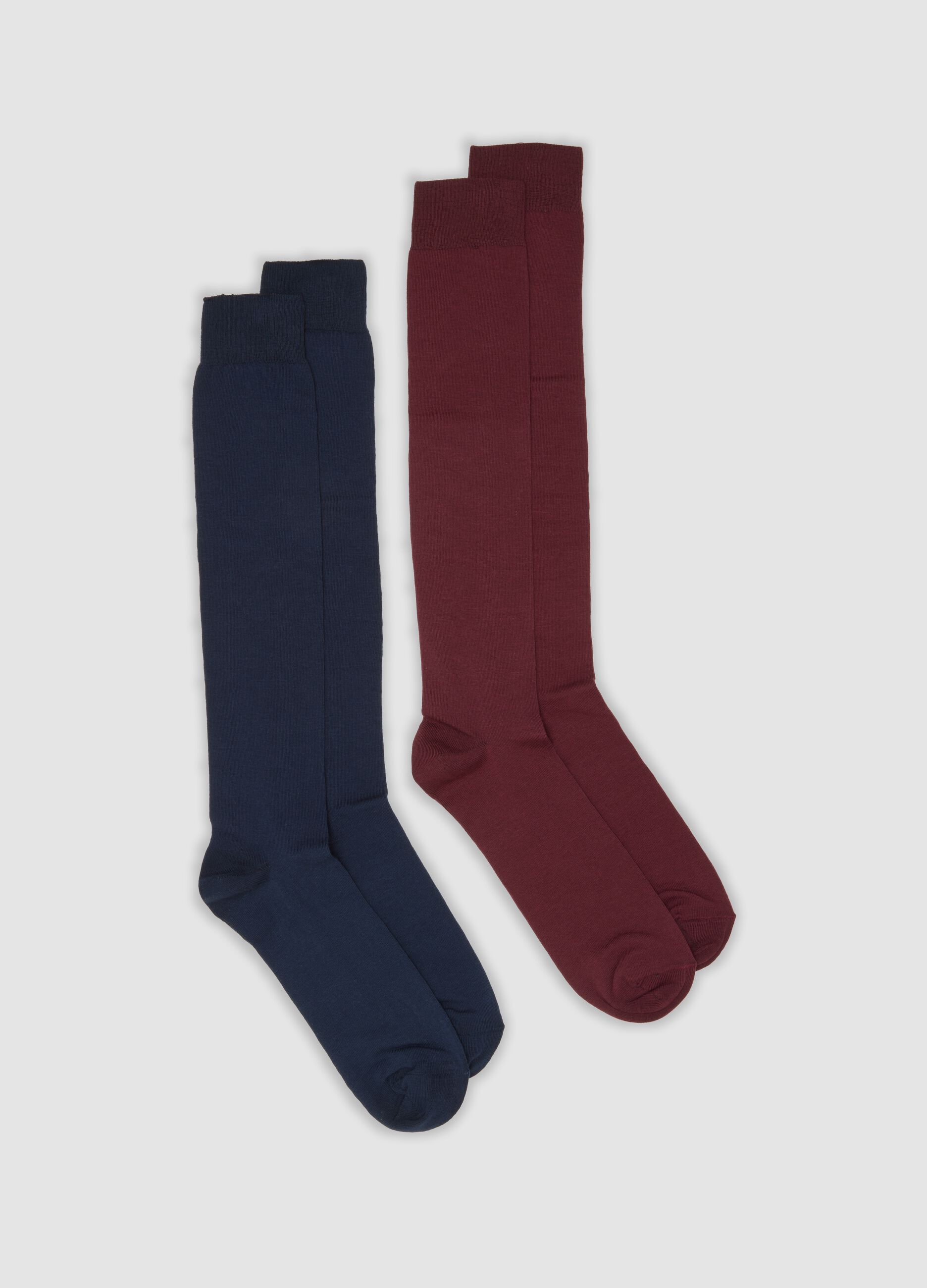 Bipack di calze lunghe blu e rosse in cotone elasticizzato
