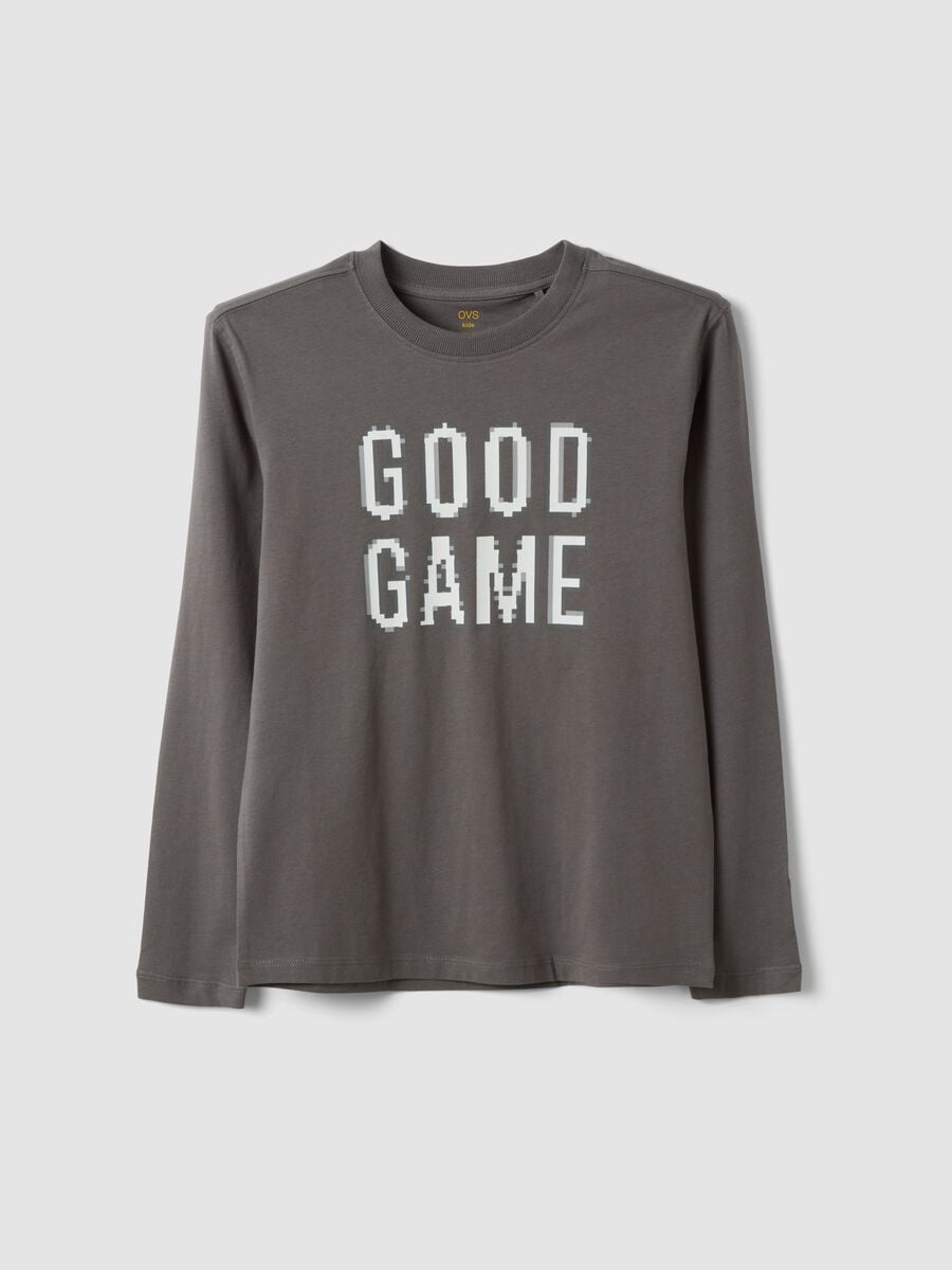 T-shirt grigia in puro cotone organico con scritta "Good Game" per ragazzo_3