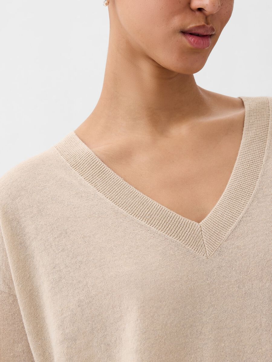 Linen blend pullover with splits_1