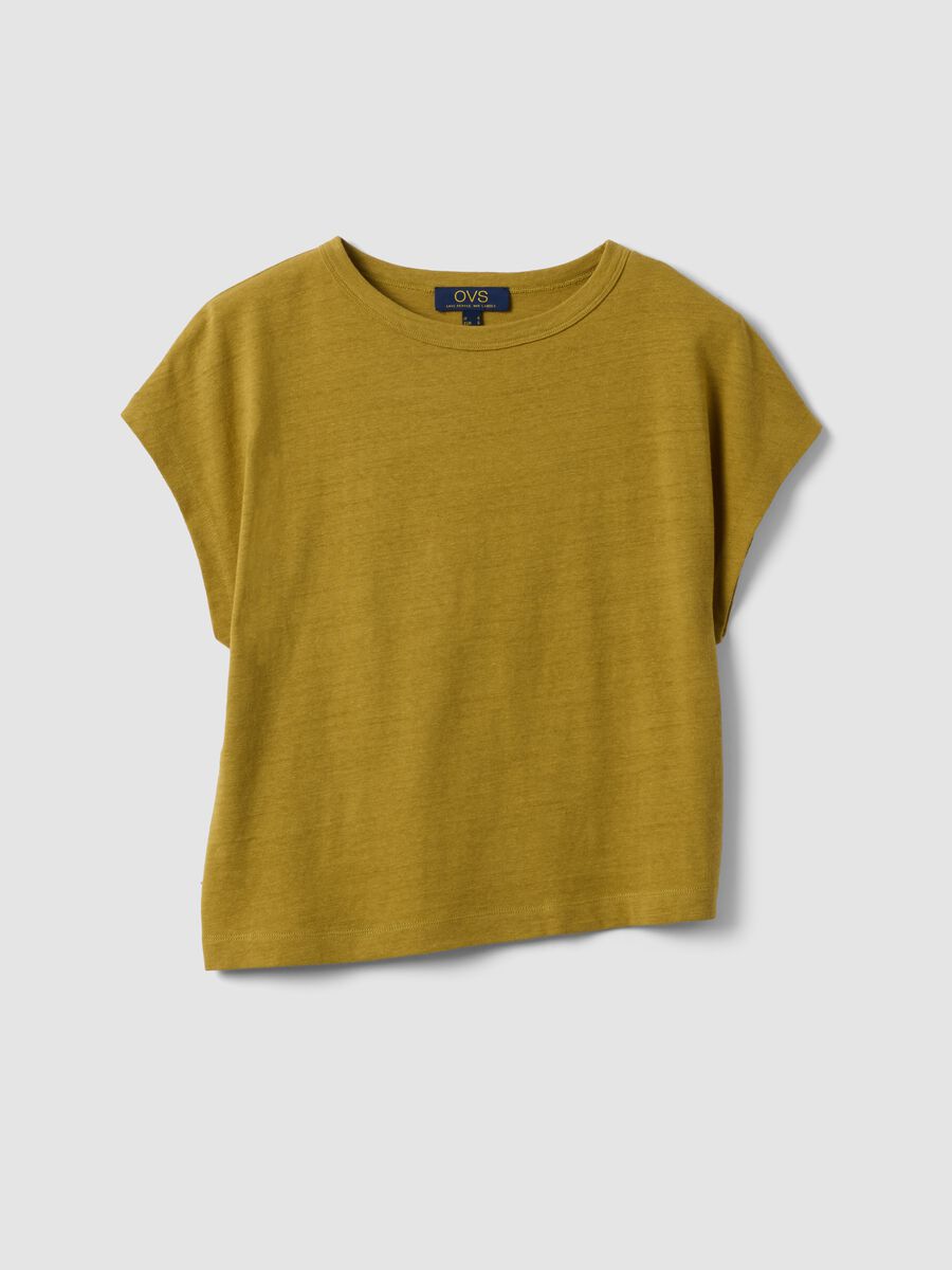 Green regular-fit cotton and linen blend short-sleeve T-shirt_0