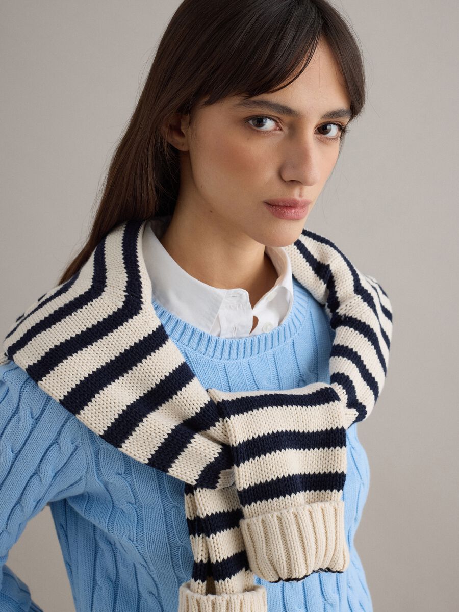 Blue pure cotton regular fit sweater with cable knit_3