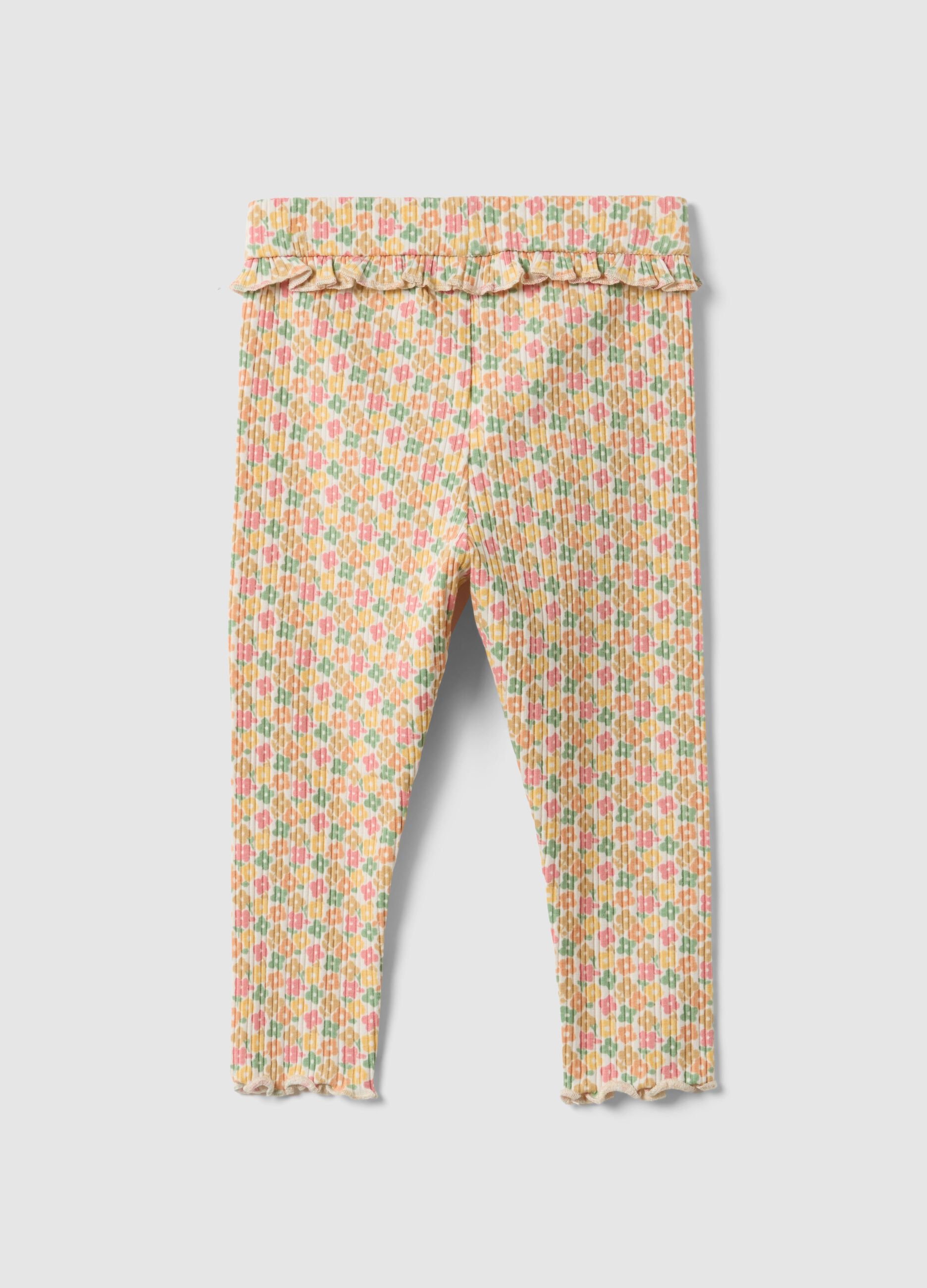 Girls&rsquo; floral slim-fit stretch cotton leggings
