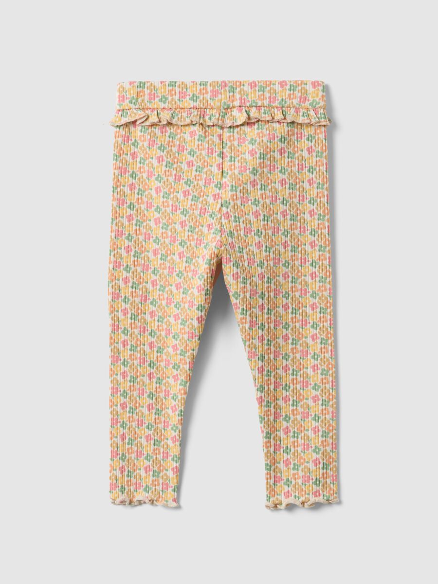 Girls&rsquo; floral slim-fit stretch cotton leggings_1