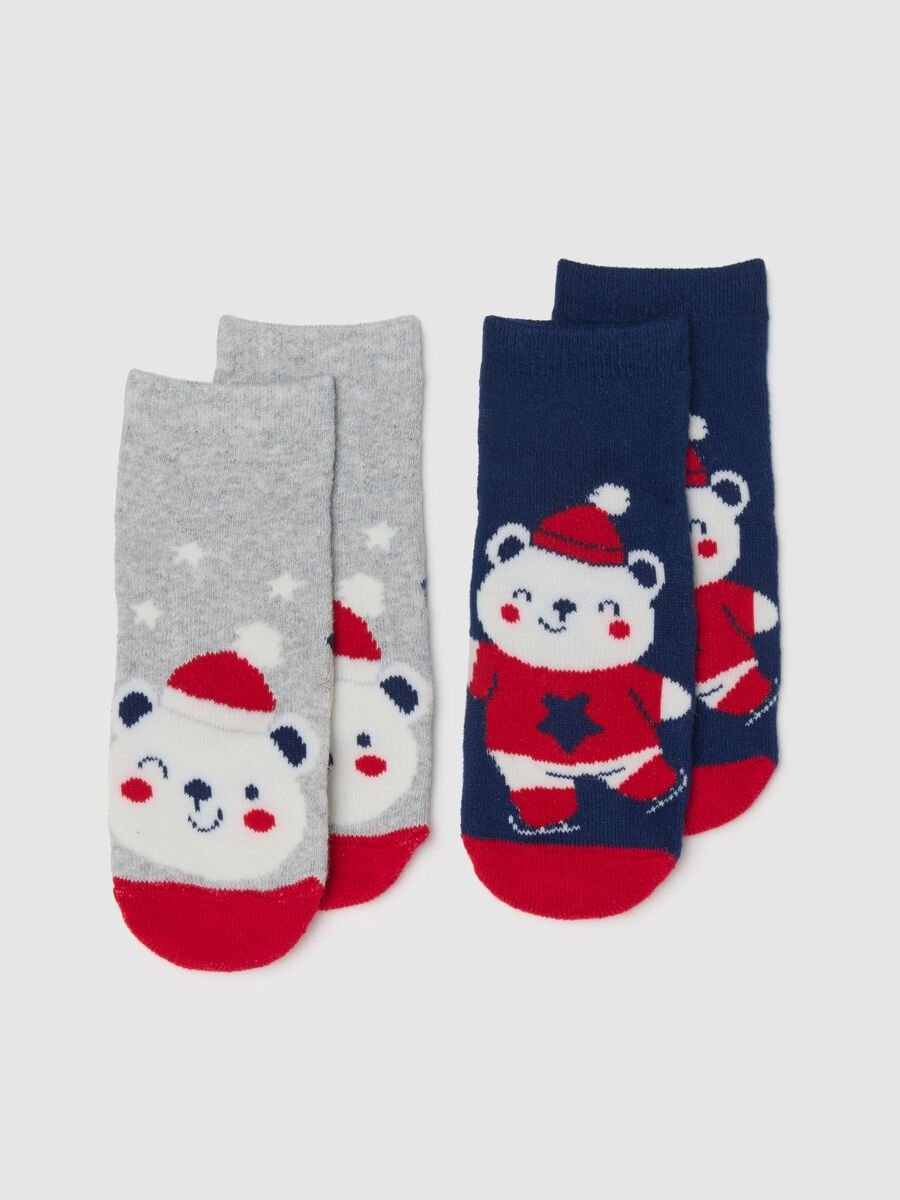 Multi-coloured baby Christmas socks twin pack in cotton blend_0