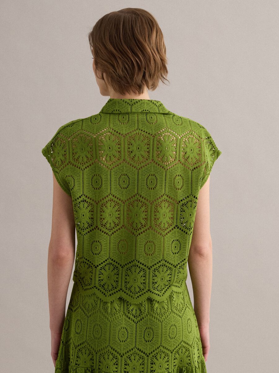 Polo verde in crochet con colletto classico regular fit_3