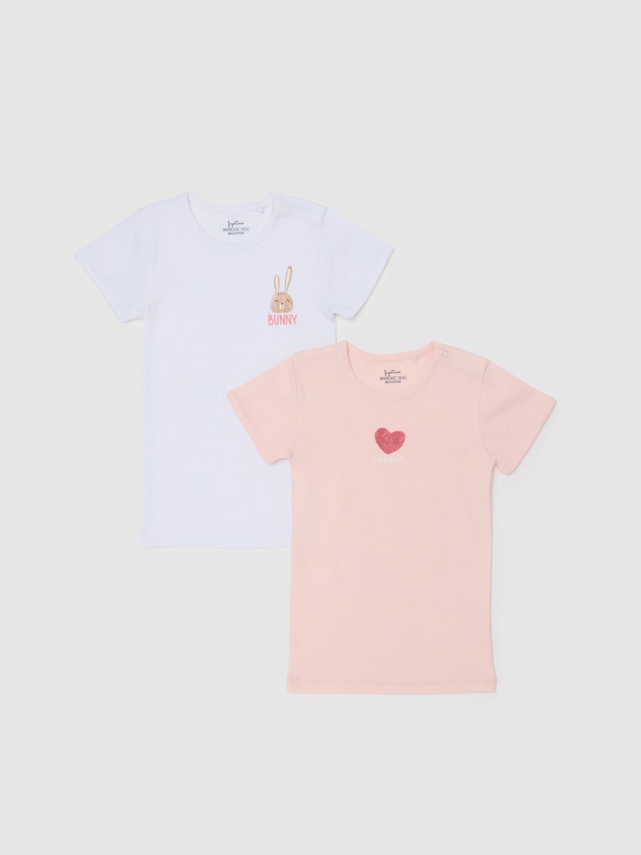Girls' twin-pack T-shirts in pure multicolour cotton, regular fit_0