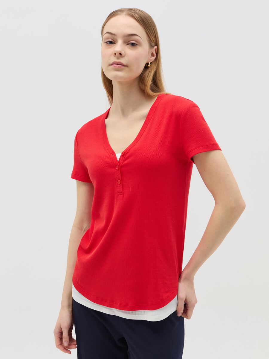 Ribbed maternity T-shirt with granddad neckline_1