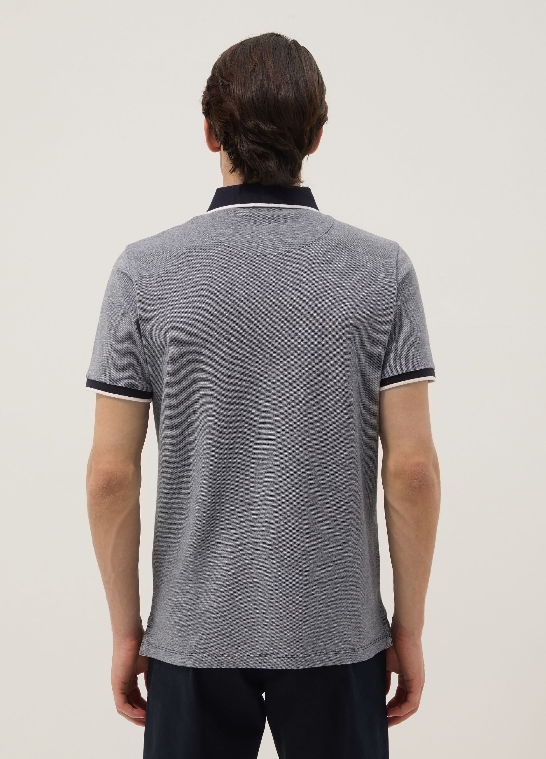 Grey pure cotton polo shirt with classic collar