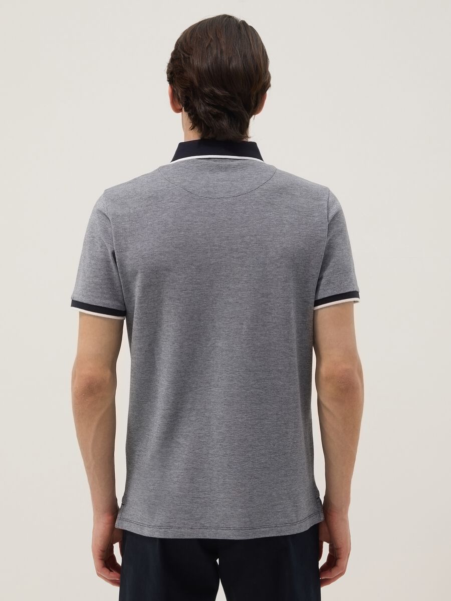 Grey pure cotton polo shirt with classic collar_3
