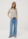 Beige stretch cotton T-shirt with openwork detailing_1