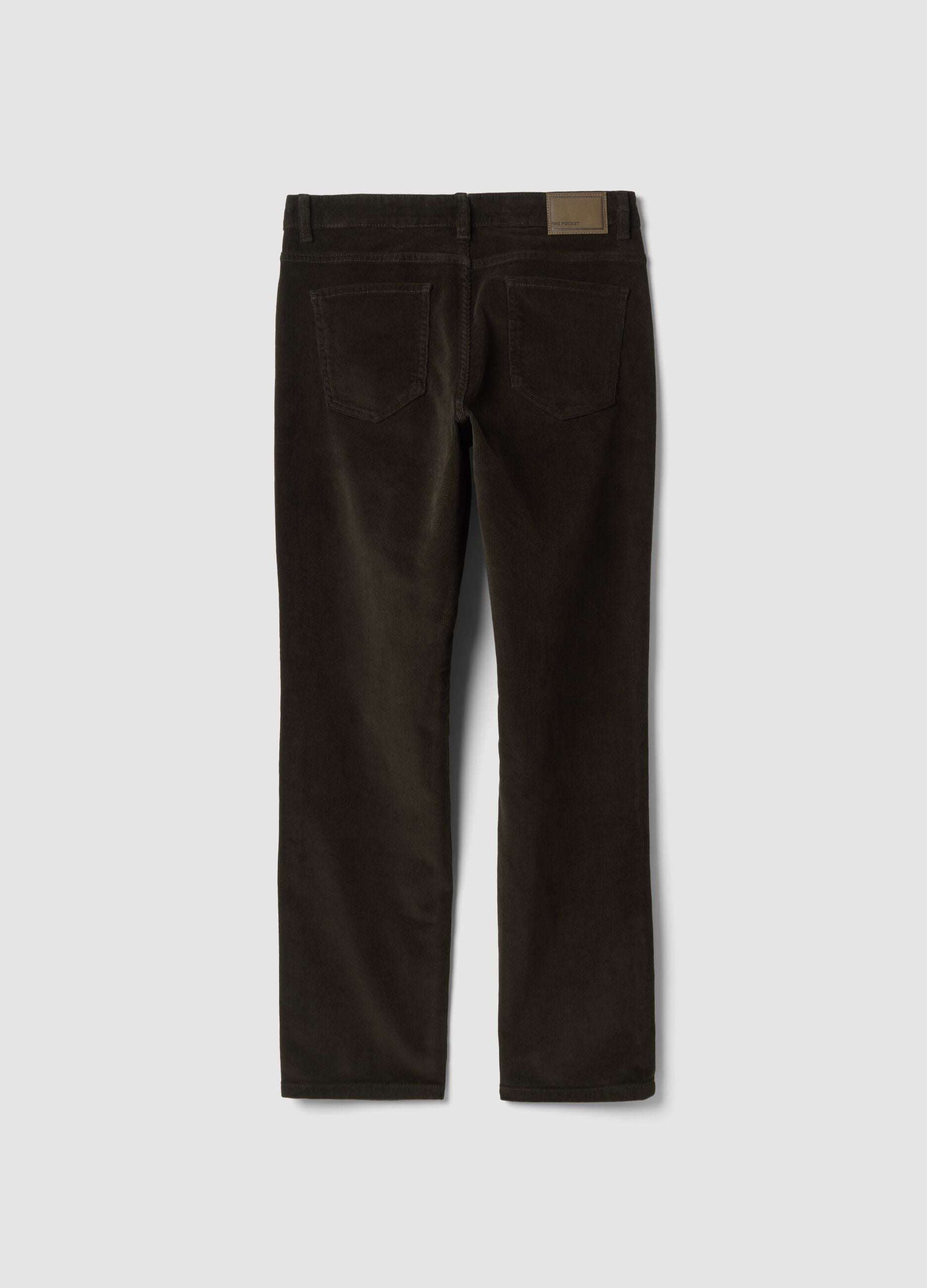 Pantaloni verdi in cotone elasticizzato a coste regular fit