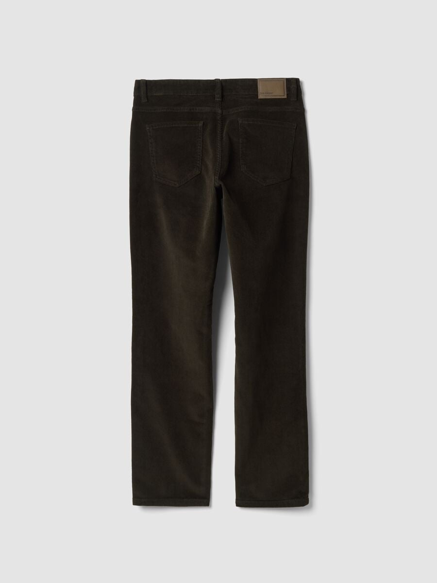 Green regular-fit ribbed stretch cotton trousers_2