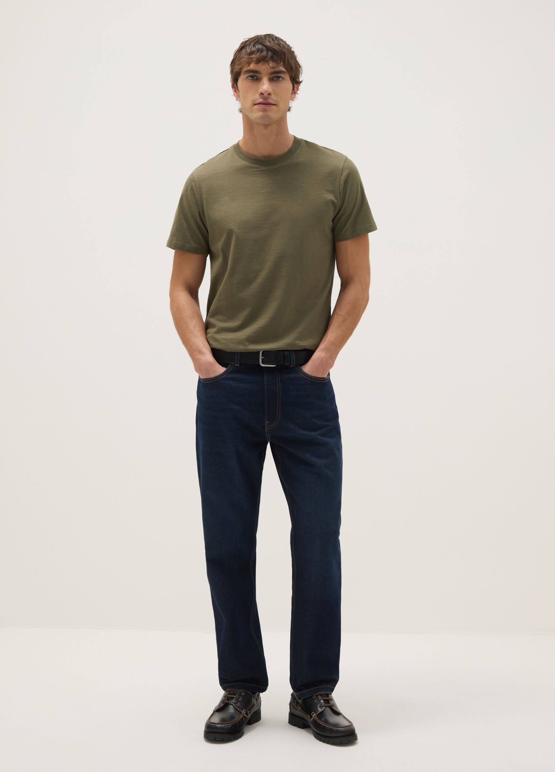 Regular fit green pure cotton t-shirt