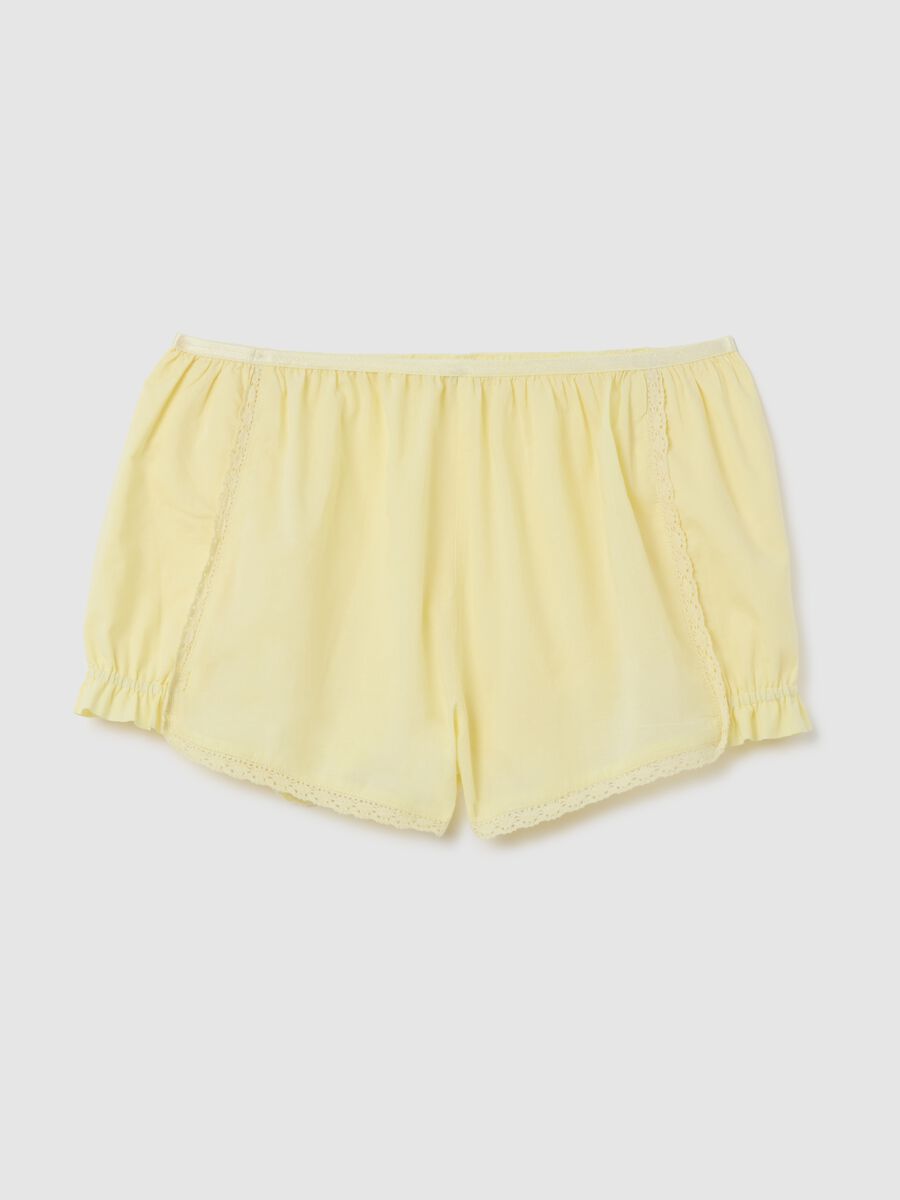Women's yellow pure cotton shorts in regular fit with lace_4