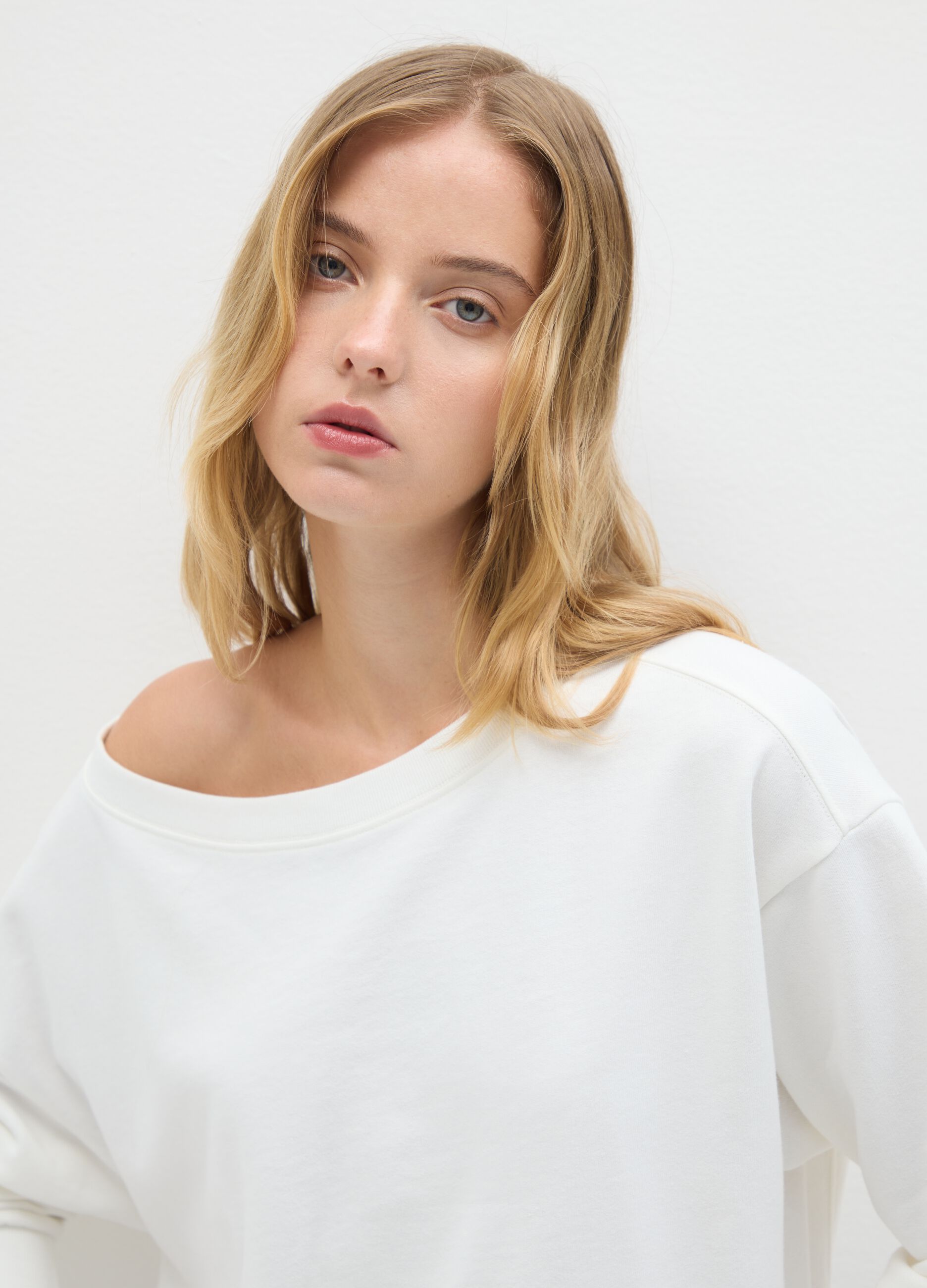 Felpa in puro cotone bianca regular fit