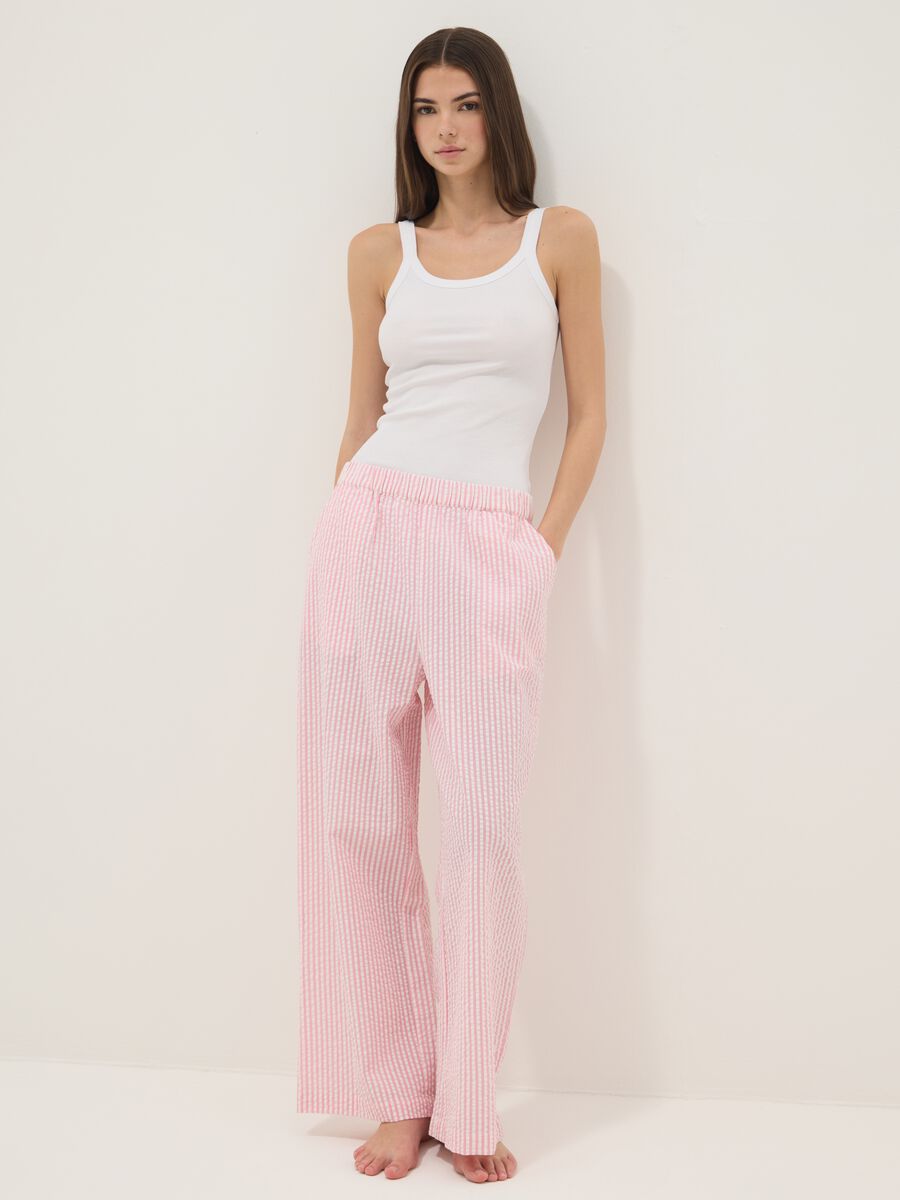 Multicoloured striped pure cotton pyjama trousers in regular fit_0