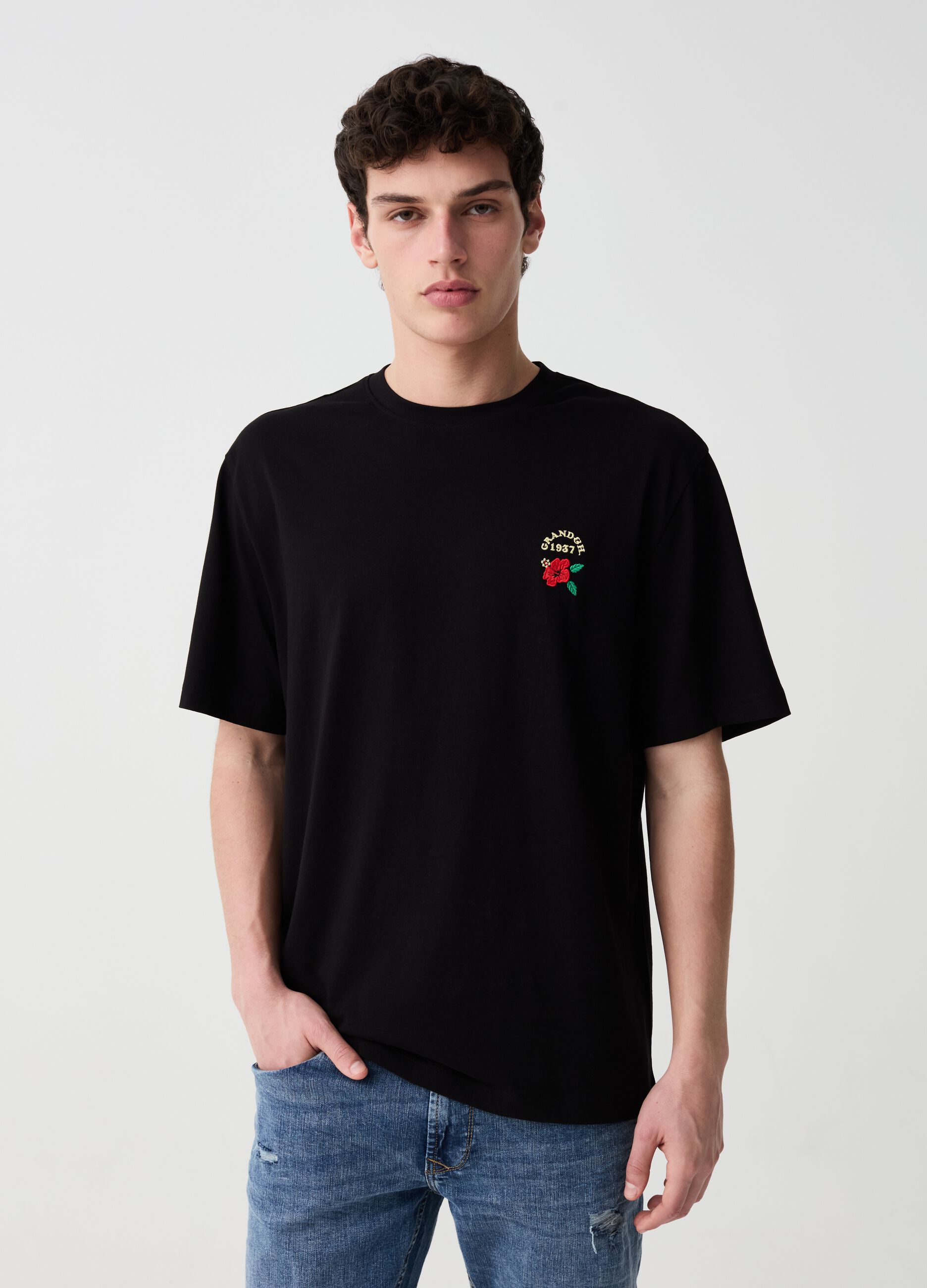 Ovs T-shirt con stampa logo e hibiscus