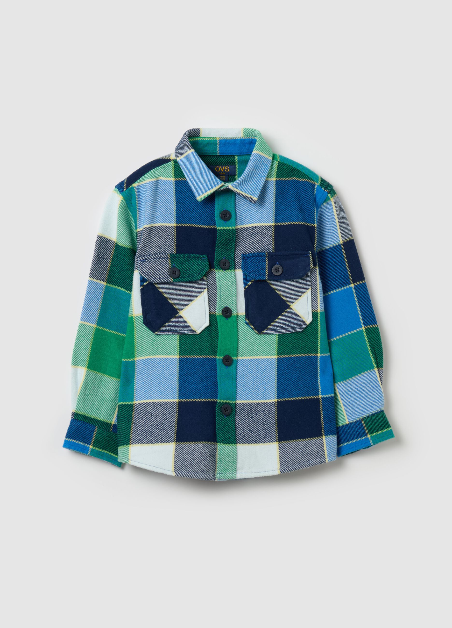 Camicia in flanella con fantasia check Blu Verde da Bambino OVS