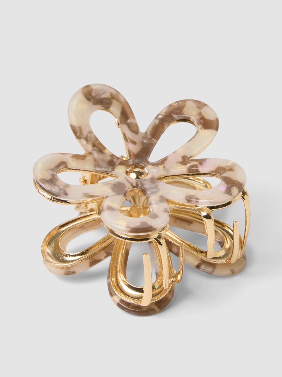 Beige and brown flower hair clip_1