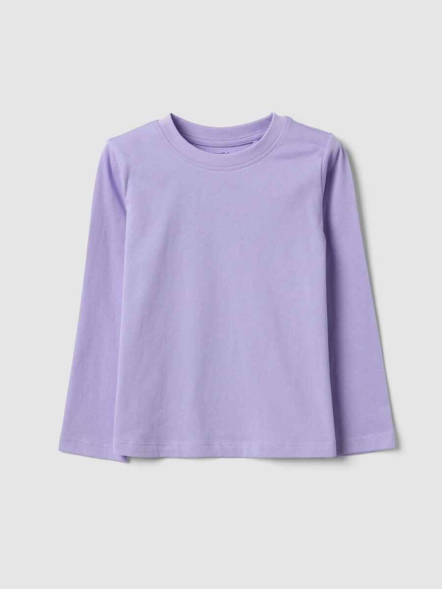 Purple organic cotton crew-neck T-shirt for girls_0