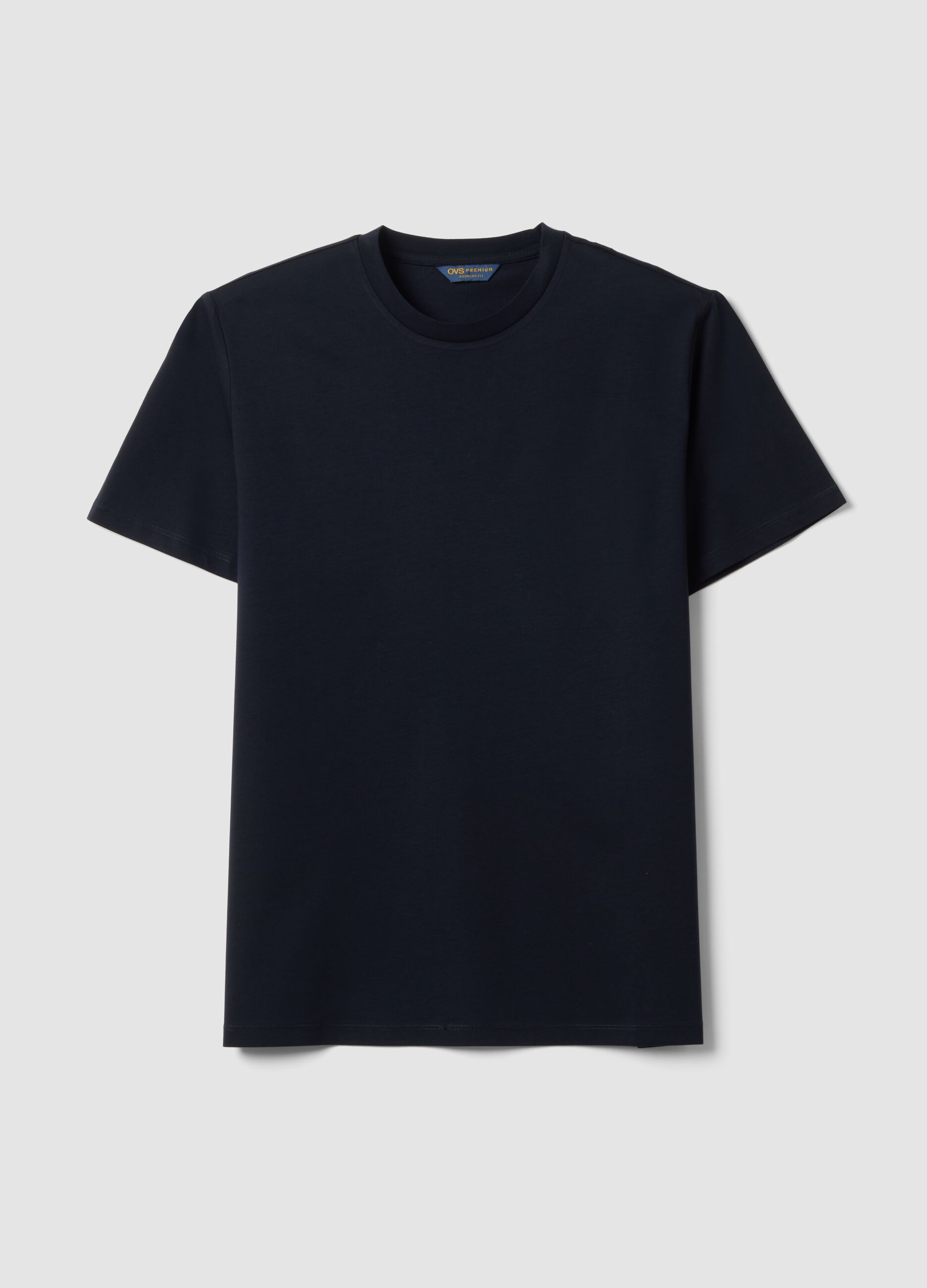 Black mercerised pure cotton regular-fit crew-neck T-shirt