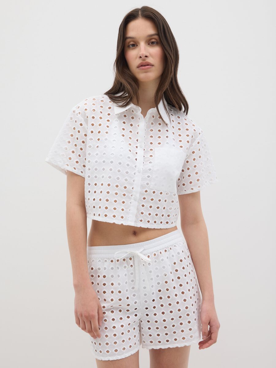 Women's White Regular Fit Pure Cotton Crop Shirt_0