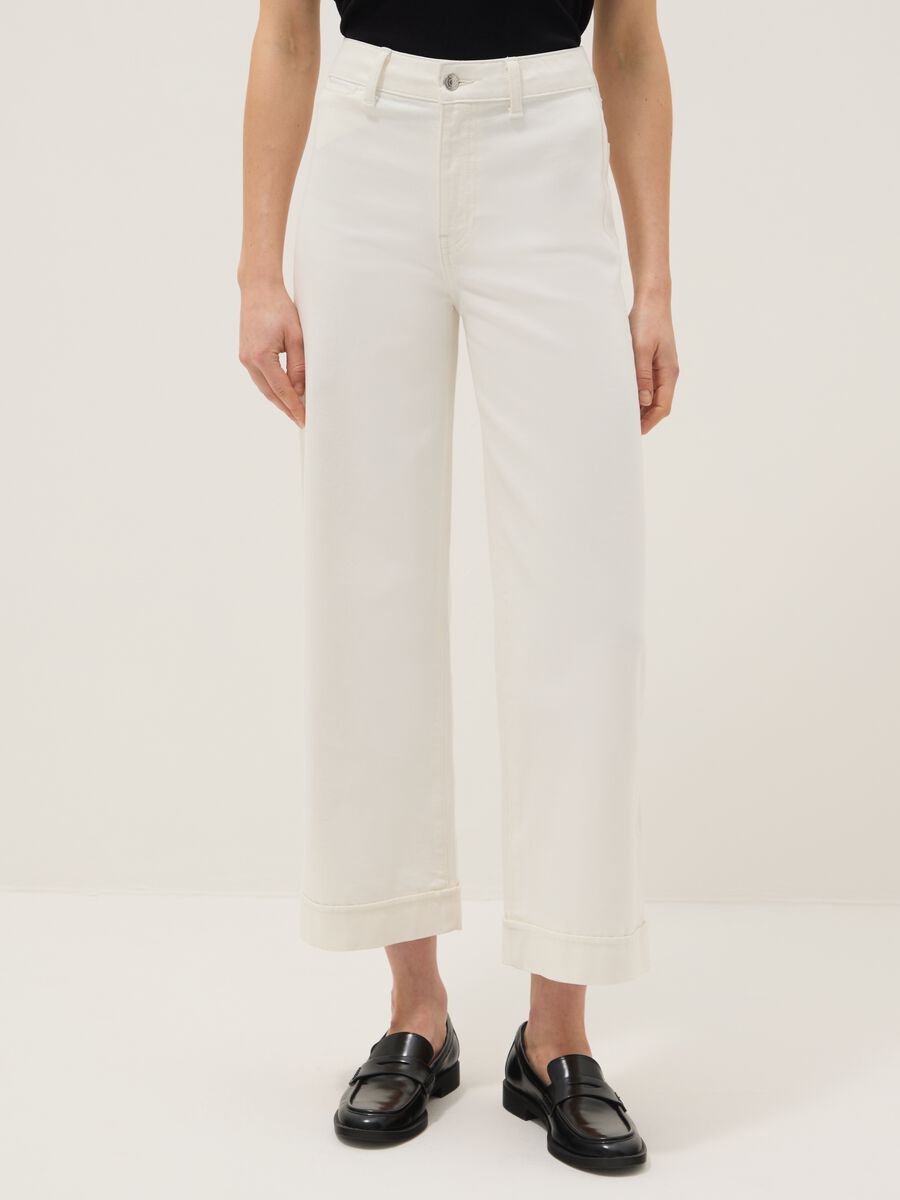 Wide-leg stretch cotton white jeans_1