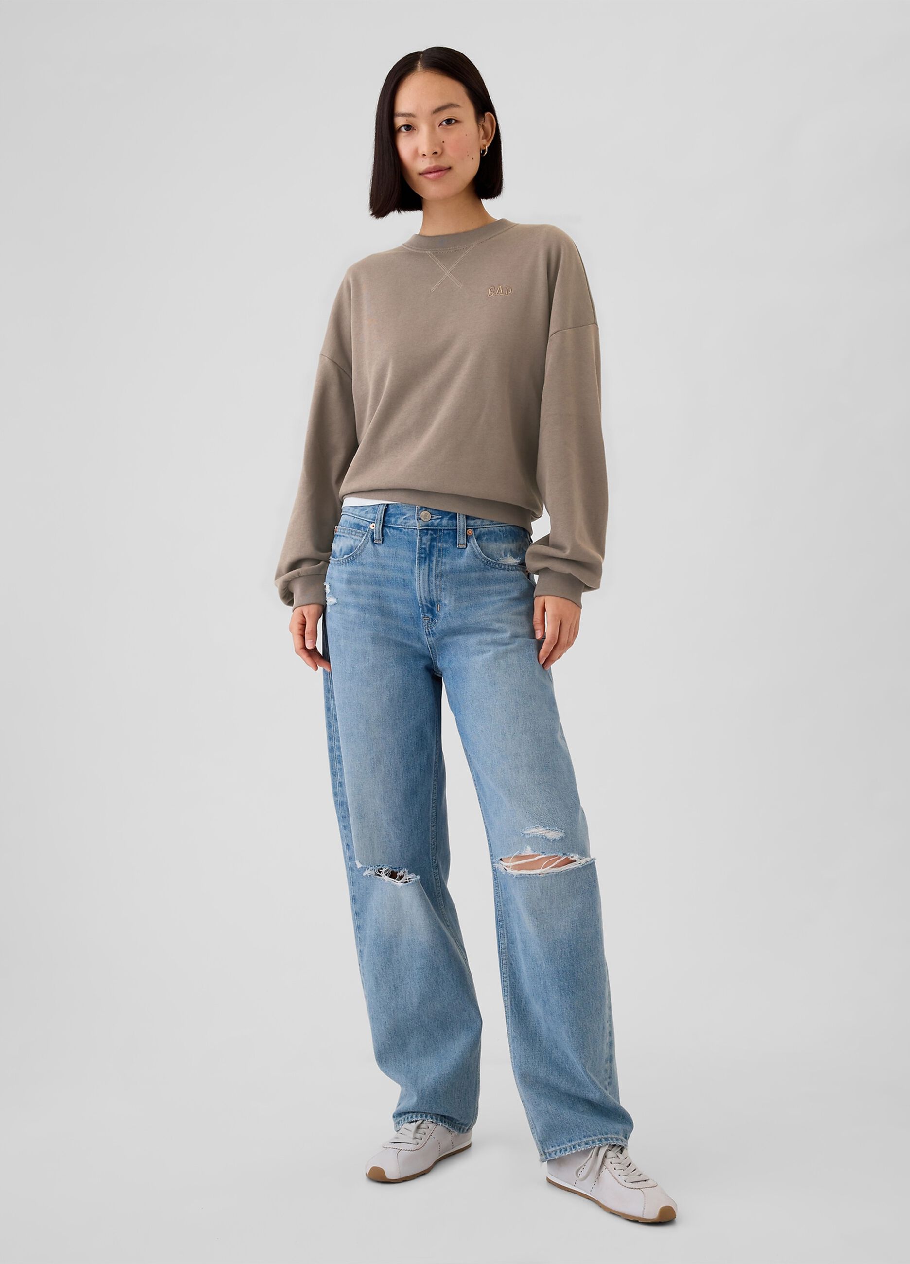 Oversized sweatshirt with round neck and crossover detail