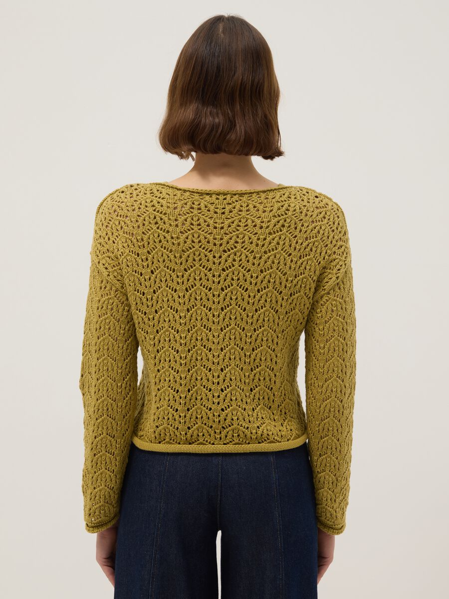 Pure cotton yellow jumper regular fit with perforated pattern_2