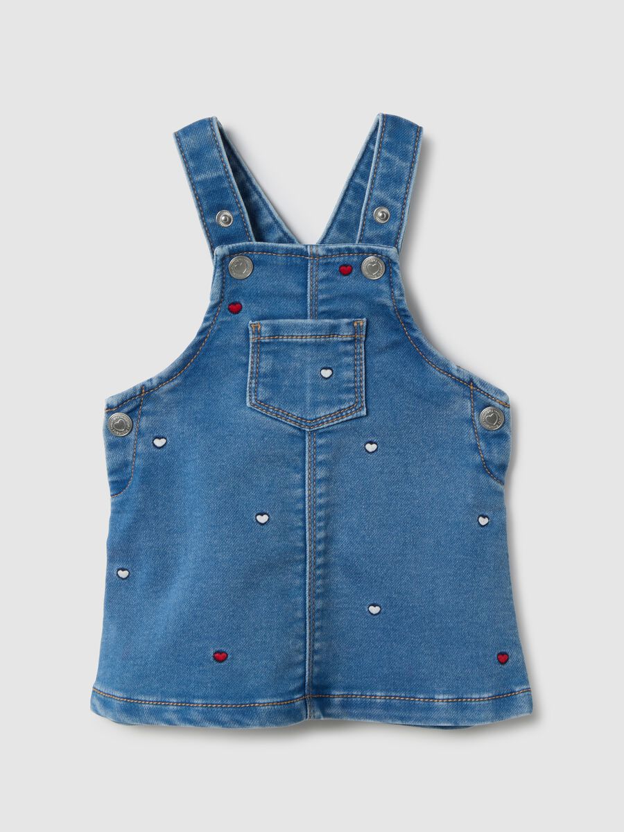 Babygirl blue cotton-blend regular fit dungaree skirt with hearts_0