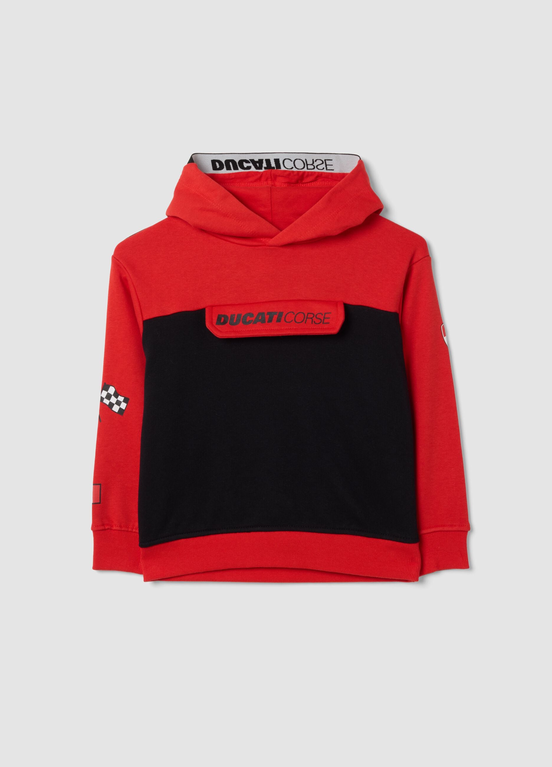 Black and red cotton-blend fleece hoodie with Ducati styling