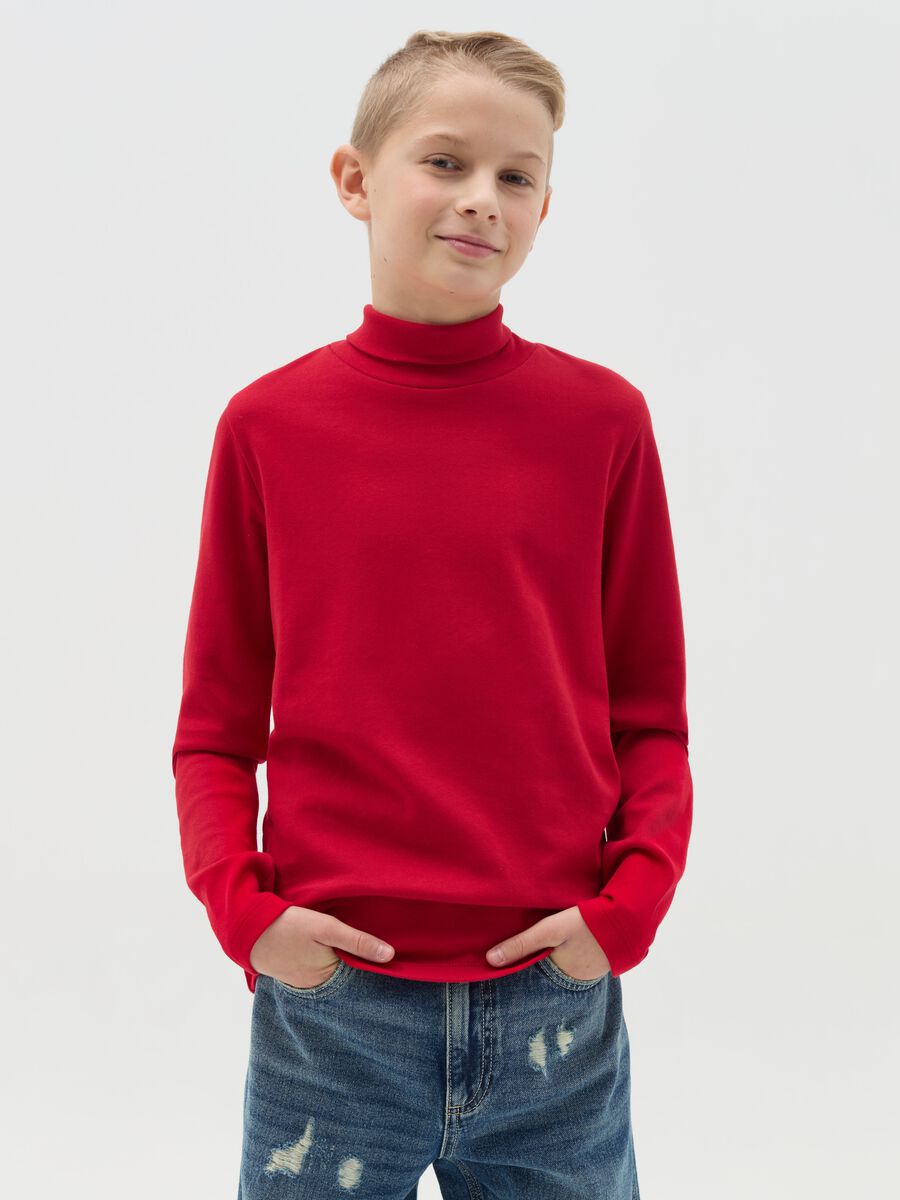 Cotton T-shirt with high neck_0