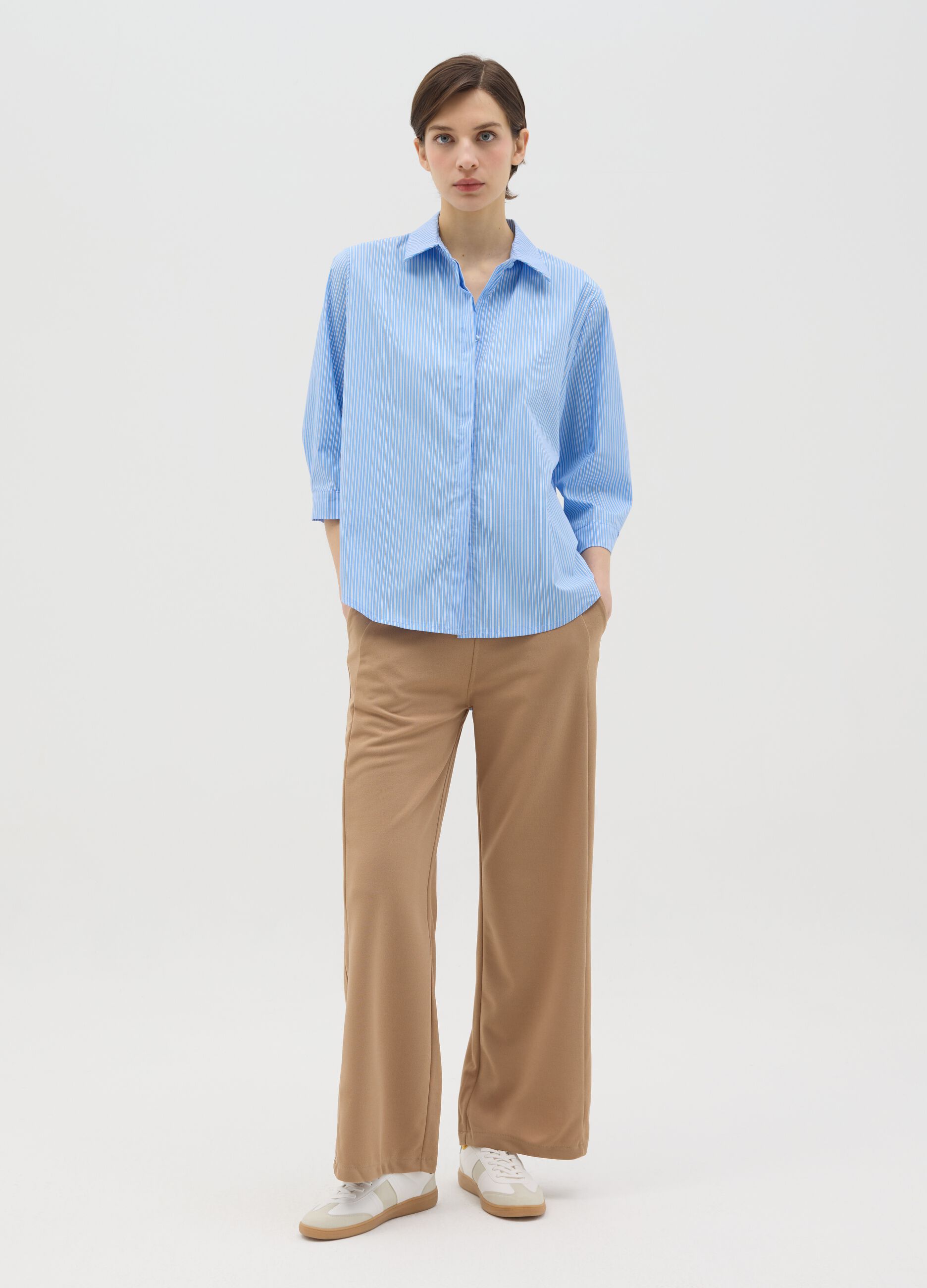 Beige palazzo trousers with pockets