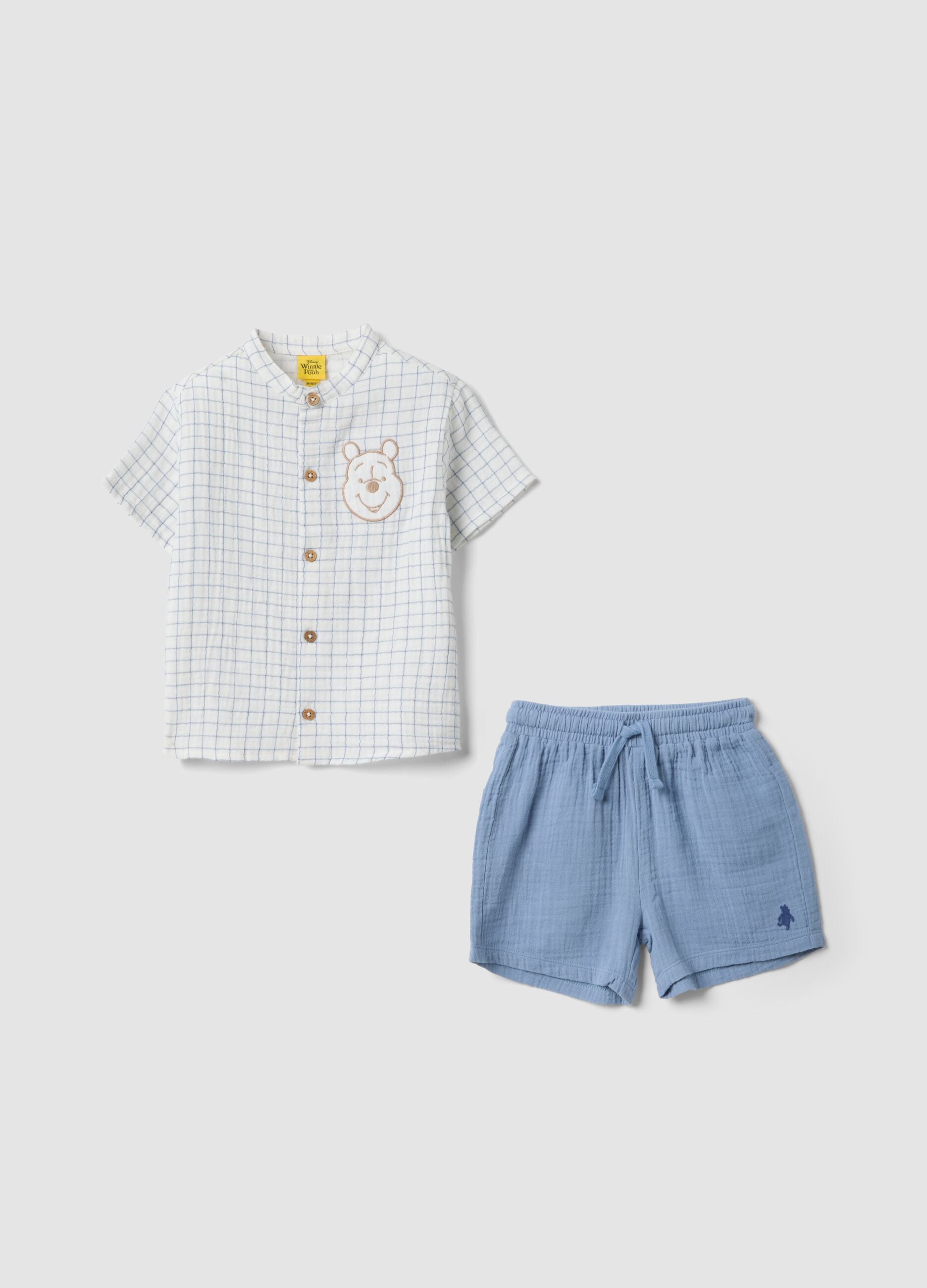 Blue and white pure cotton set with shirt and shorts