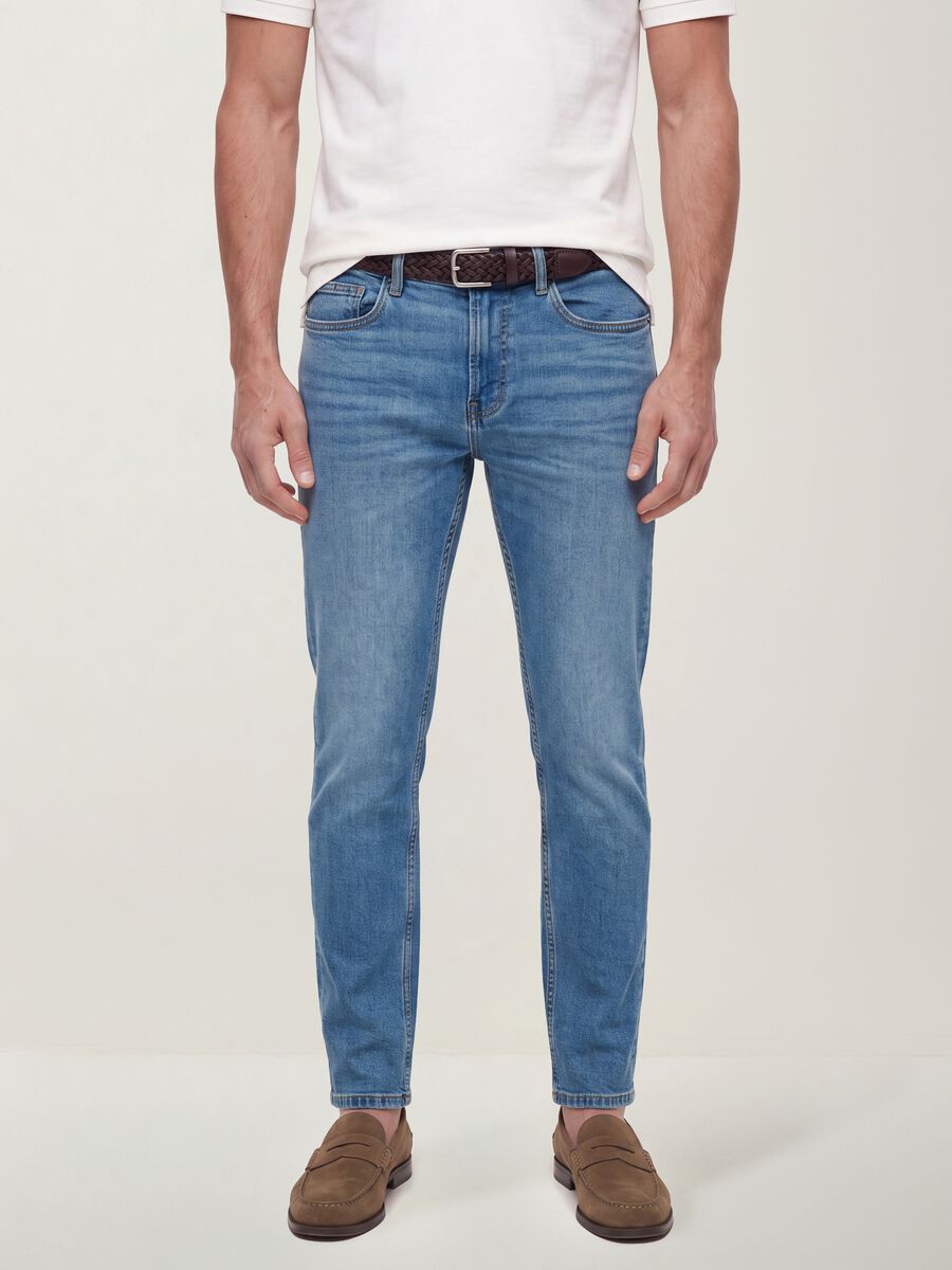 Blue slim-fit stretch cotton jeans_1