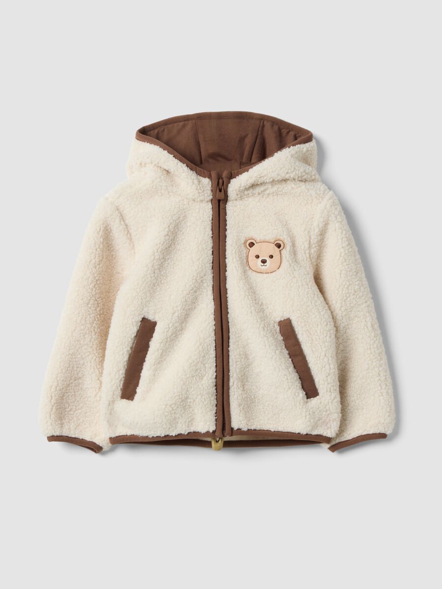 White hooded zip-up teddy-style jacket for boys_0