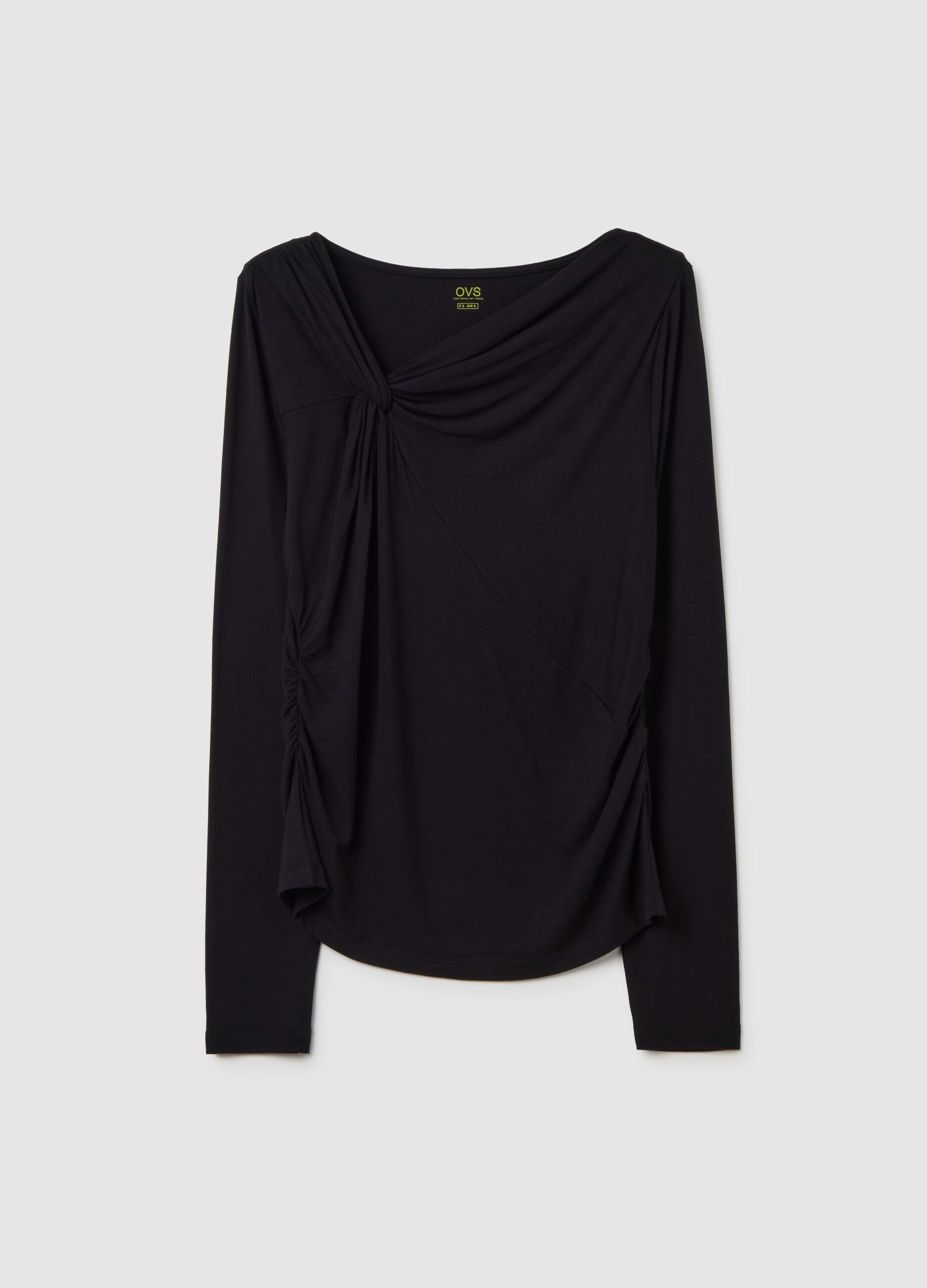Black long-sleeved stretch viscose T-shirt