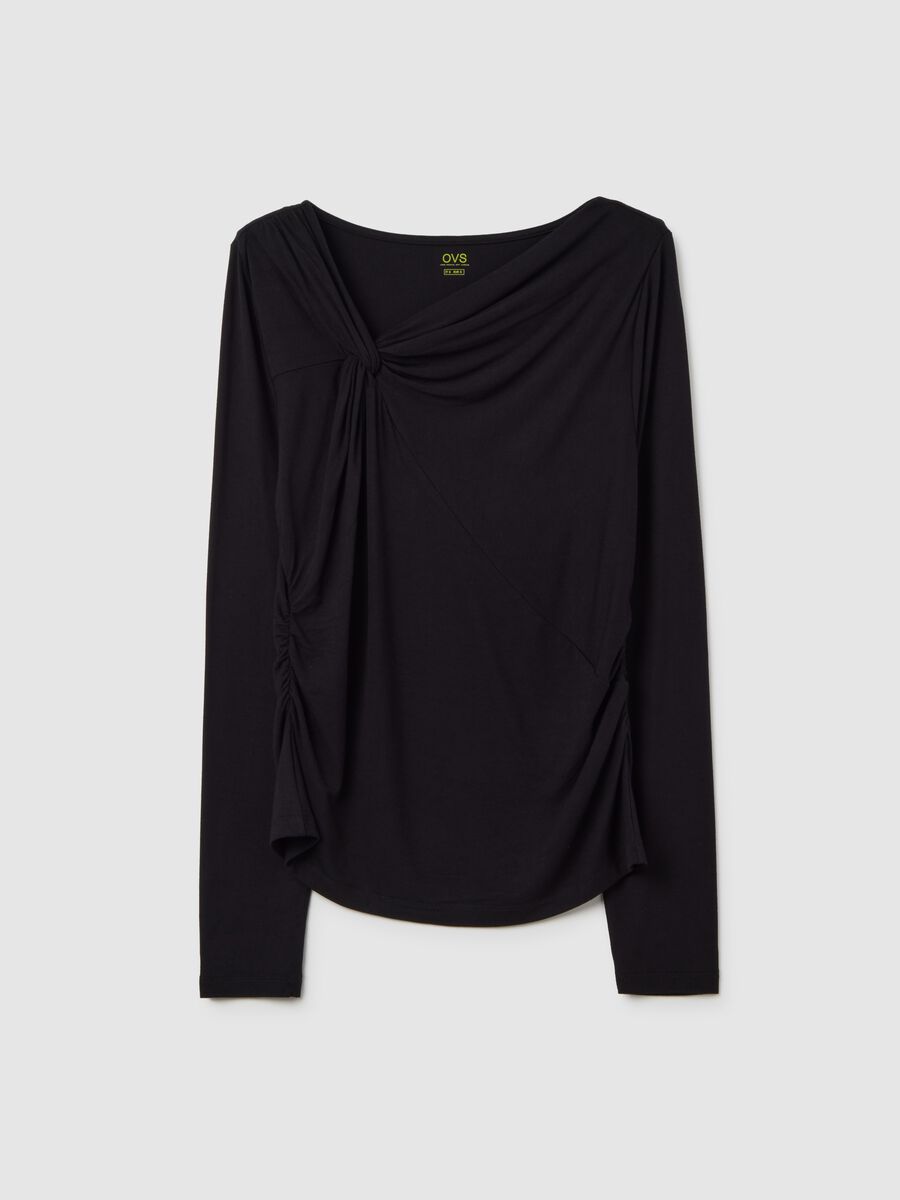 Black long-sleeved stretch viscose T-shirt_0