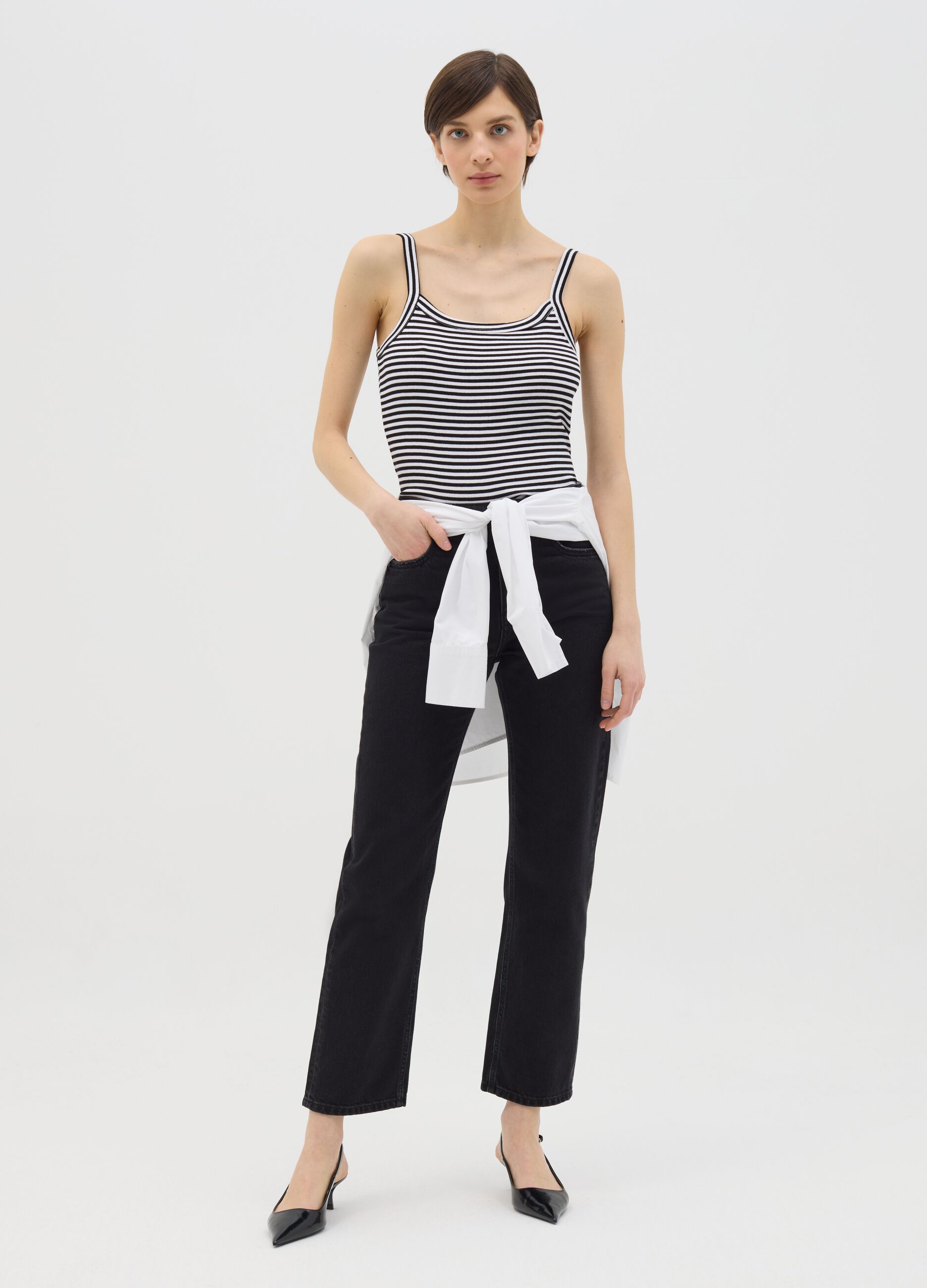 Black and white striped cotton top