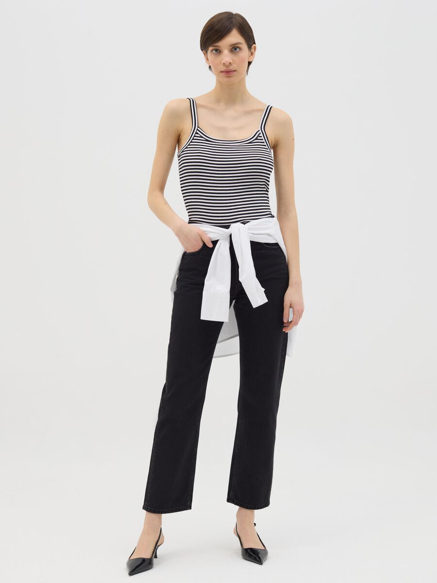 Black and white striped cotton top_1