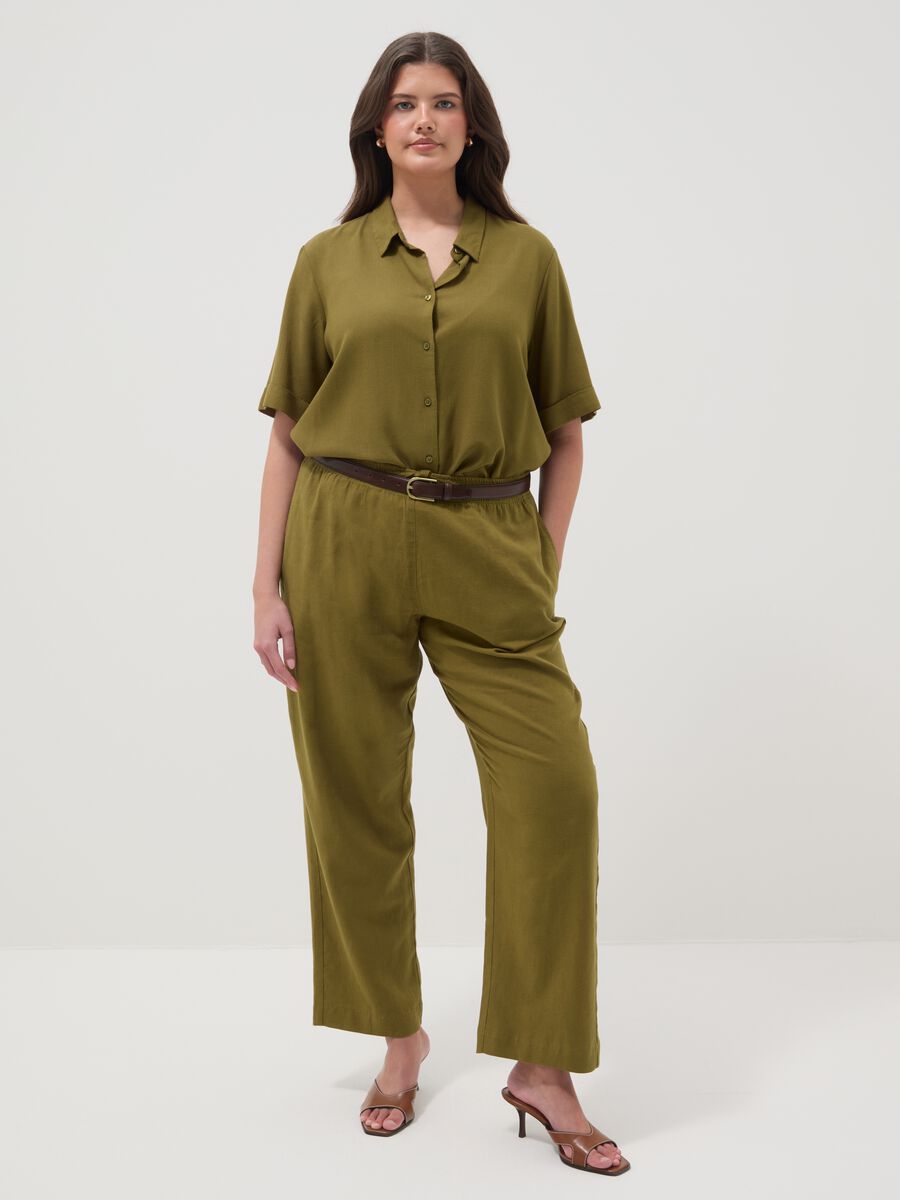 Pantaloni in misto lino verde regular fit_0